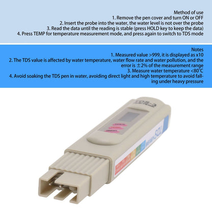 Portable Gray Water Quality Tester Meter 3 Button Digital Display Water Quality TDS Test Pen for Aquarium V1294-YM0521-3111230032611