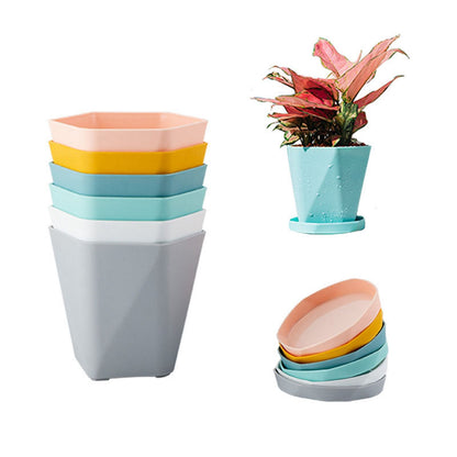 6PCS Planter Plastic Plant Pot Flower Container with Thickened Tray for Indoor Outdoor Garden V1294-YM0521-3111230033611