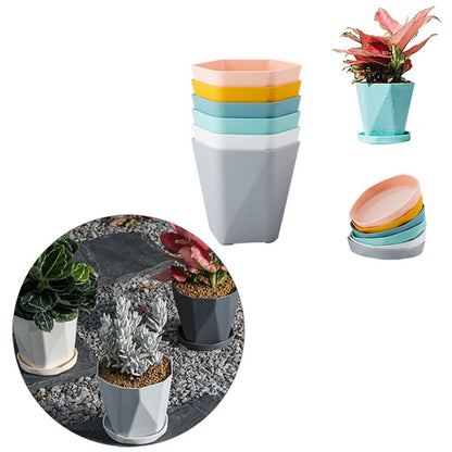 6PCS Planter Plastic Plant Pot Flower Container with Thickened Tray for Indoor Outdoor Garden V1294-YM0521-3111230033611