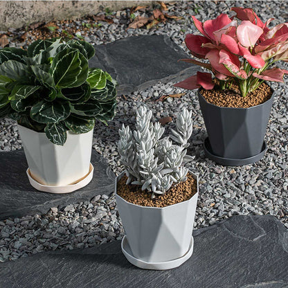 6PCS Planter Plastic Plant Pot Flower Container with Thickened Tray for Indoor Outdoor Garden V1294-YM0521-3111230033611