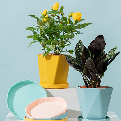 6PCS Planter Plastic Plant Pot Flower Container with Thickened Tray for Indoor Outdoor Garden V1294-YM0521-3111230033611