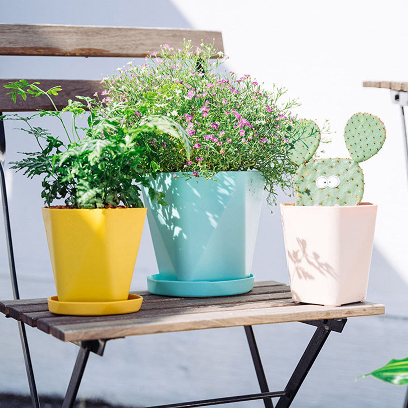 6PCS Planter Plastic Plant Pot Flower Container with Thickened Tray for Indoor Outdoor Garden V1294-YM0521-3111230033611