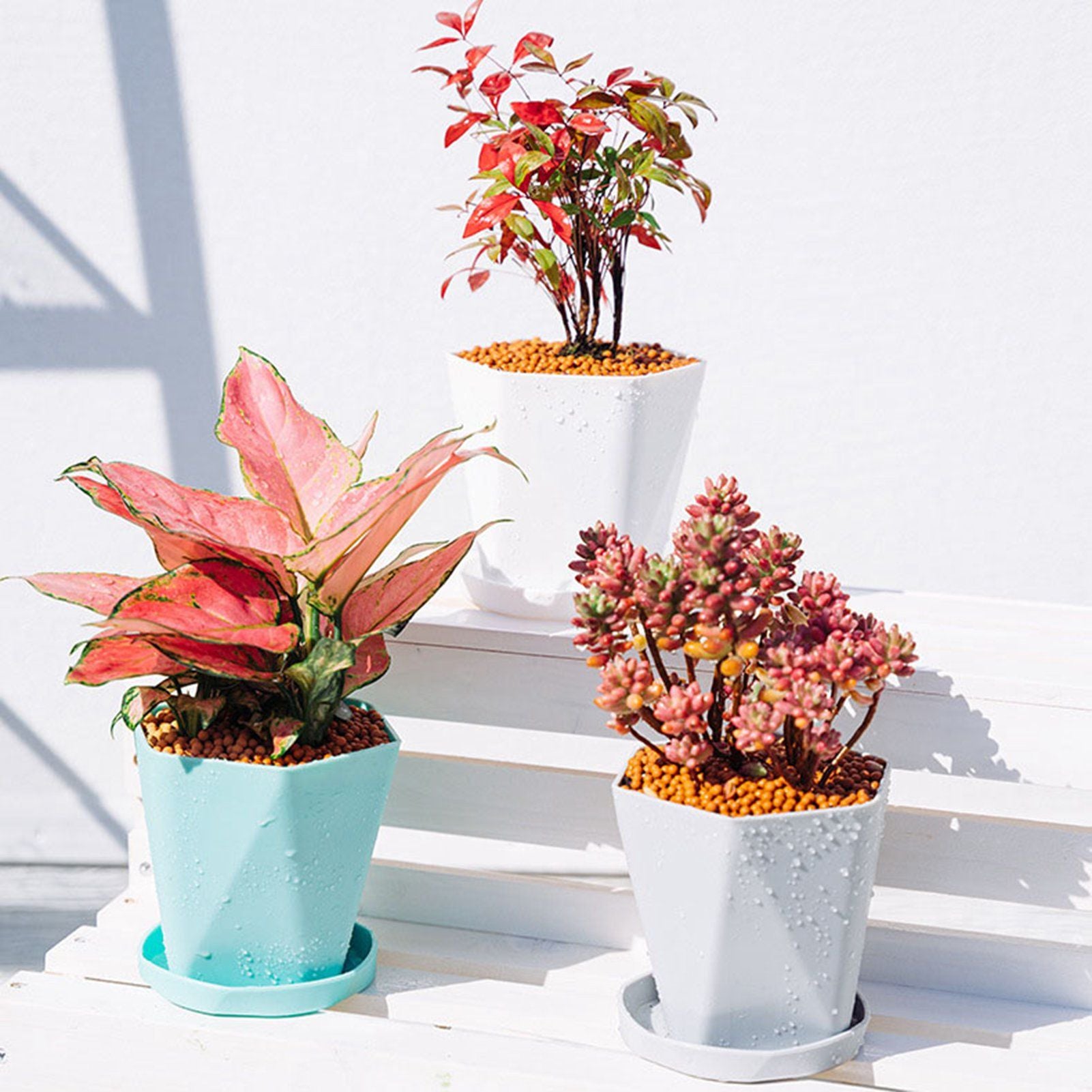 6PCS Planter Plastic Plant Pot Flower Container with Thickened Tray for Indoor Outdoor Garden V1294-YM0521-3111230033611