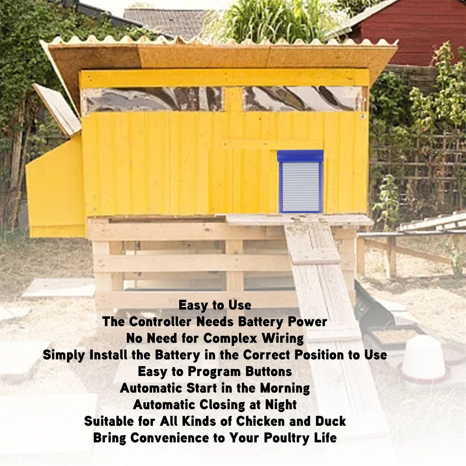 Automatic Chicken Coop Door with Time Setting Rolling Curtain Chicken Door Opener for Duck Goose V1294-YM0521-3111230034711