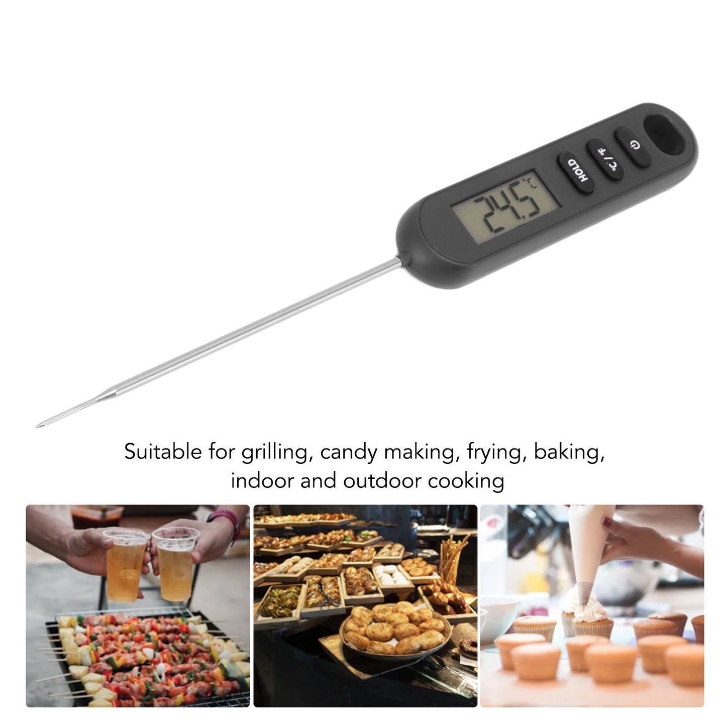 Meat Food Thermometer Instant Read Thermometer Digital Cooking Kitchen Barbecue Thermometer With Long Probe V1294-YM0521-3111230034811