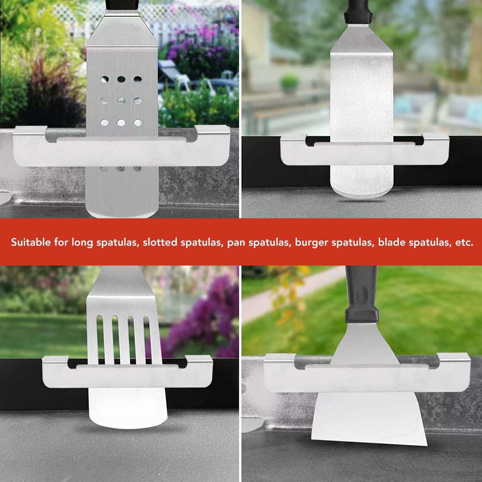Griddle Spatula Holder Heat Resistant Stainless Steel BBQ Spatula Rack Griddle Tool Holder for Grill Barbecue V1294-YM0521-3111230038312