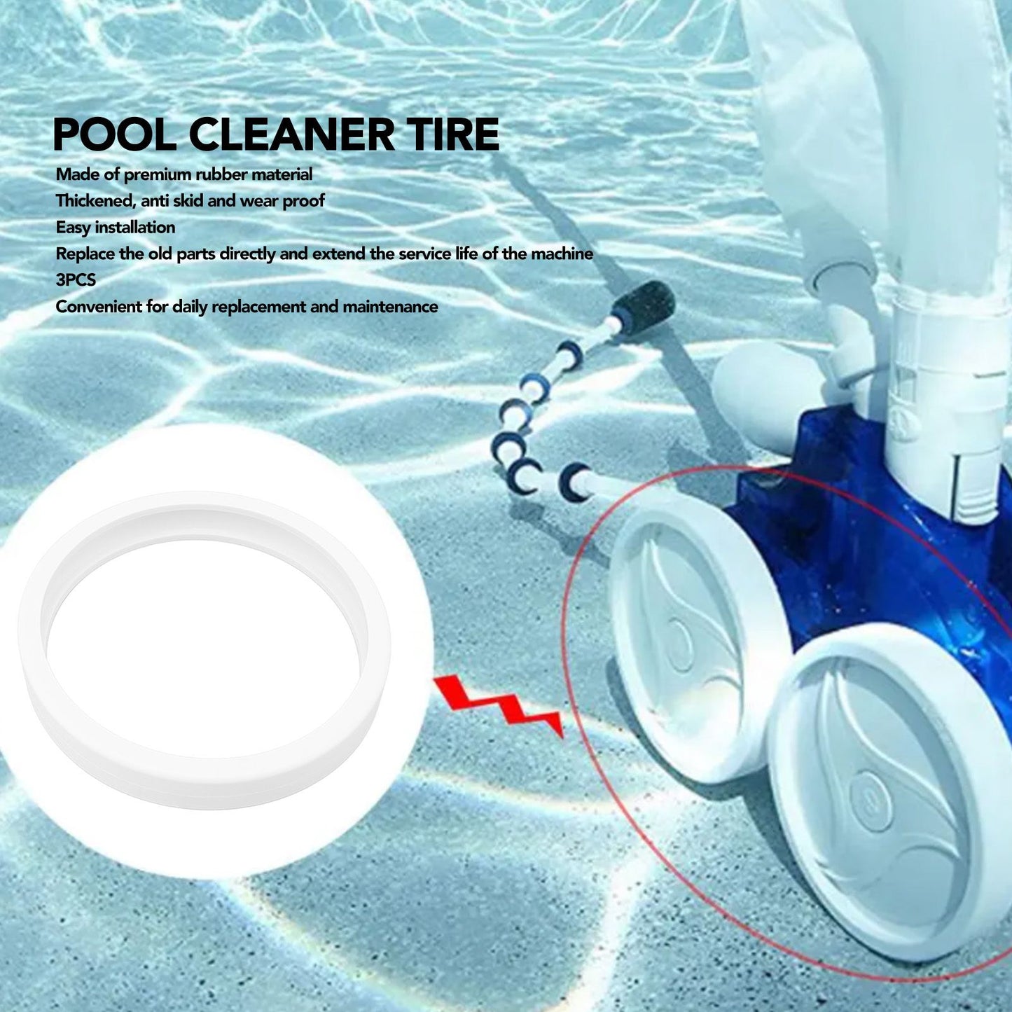 3PCS Pool Cleaner Tire C10 Pool Cleaner Rubber Tire Replacement for 180 280 360 380 White V1294-YM0521-3111230047111