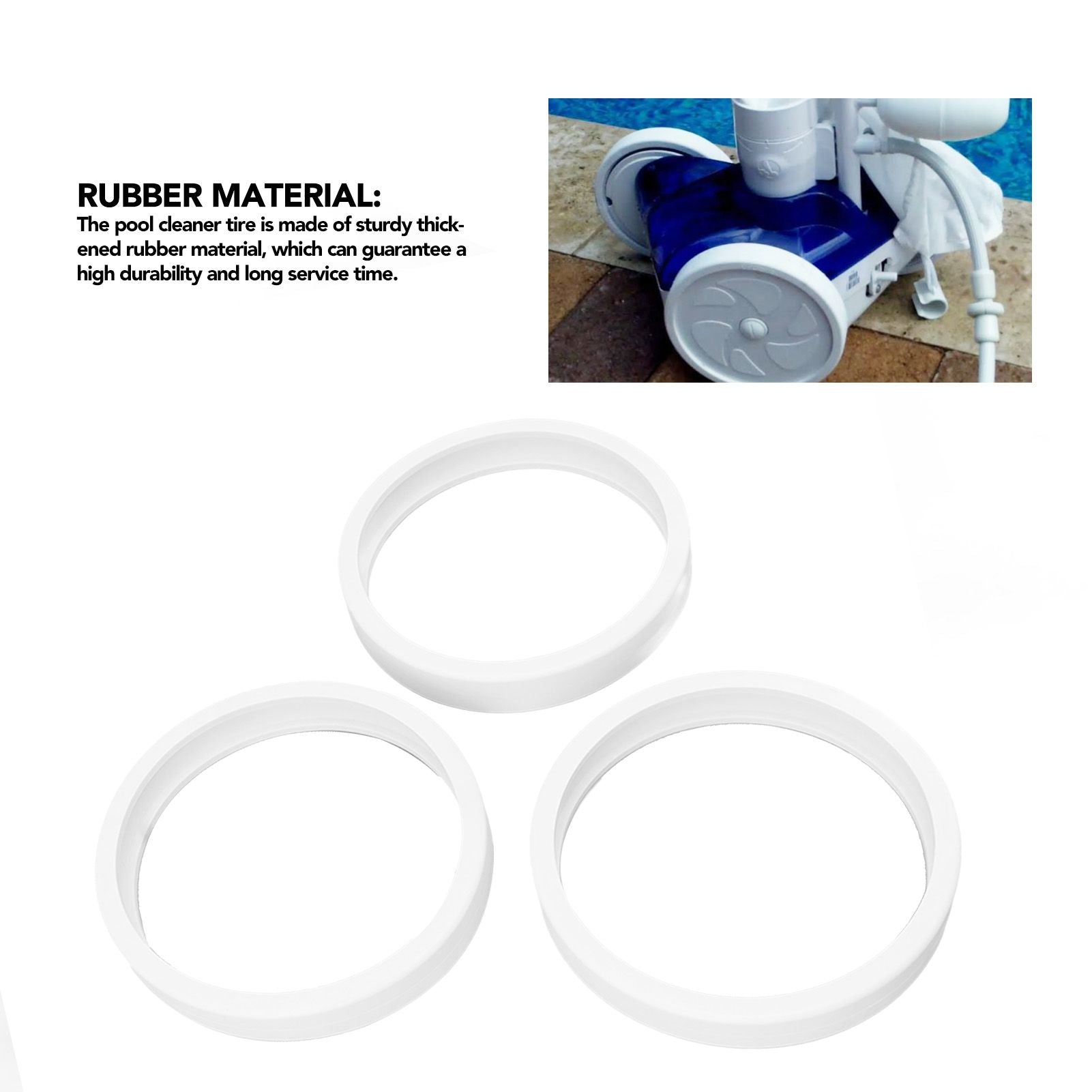 3PCS Pool Cleaner Tire C10 Pool Cleaner Rubber Tire Replacement for 180 280 360 380 White V1294-YM0521-3111230047111