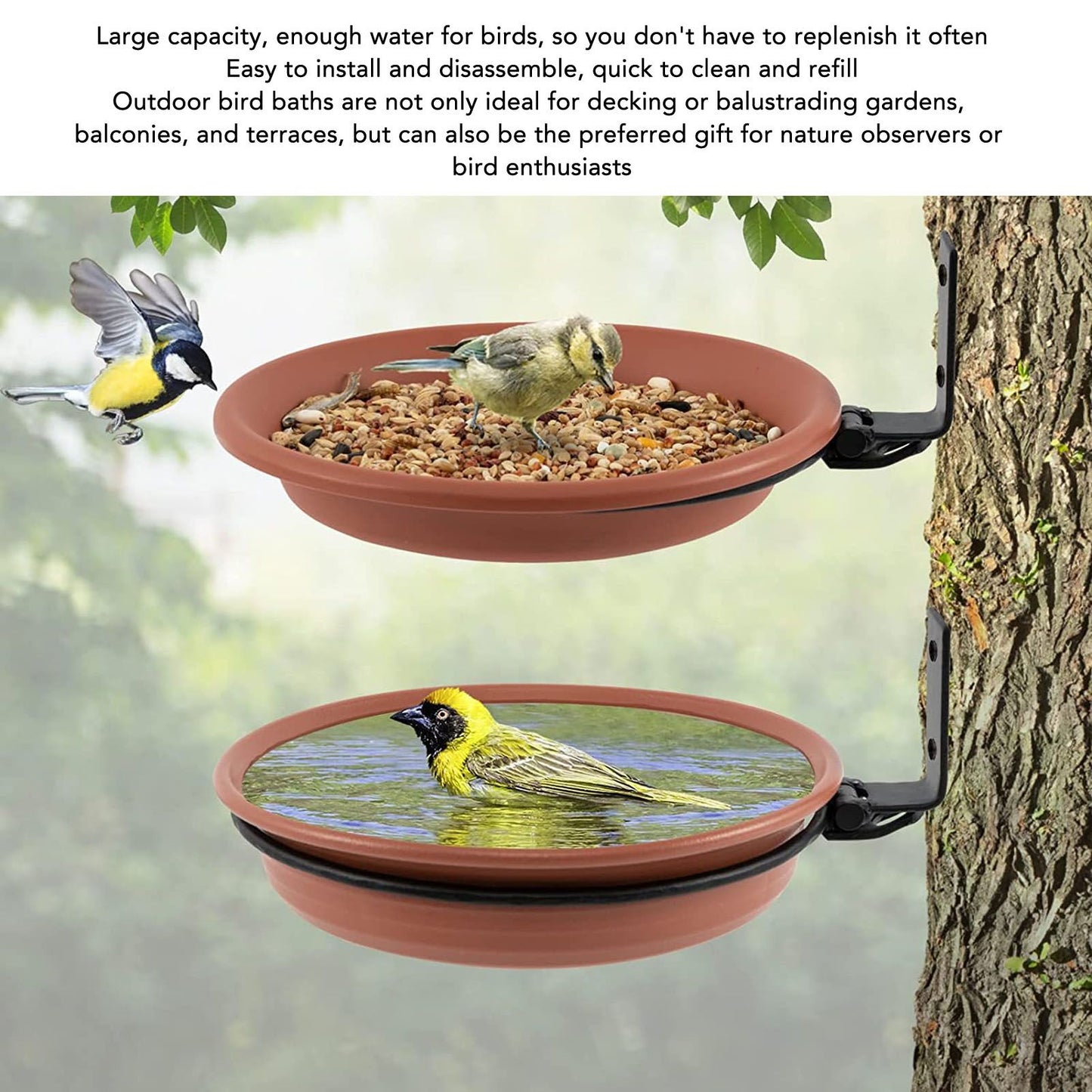 Tree Mounted Bird Feeder Tree Mounted Bird Bath Bowl with Heavy Duty Metal Ring for Backyard Terrace 2 Pot V1294-YM0521-3111230050911