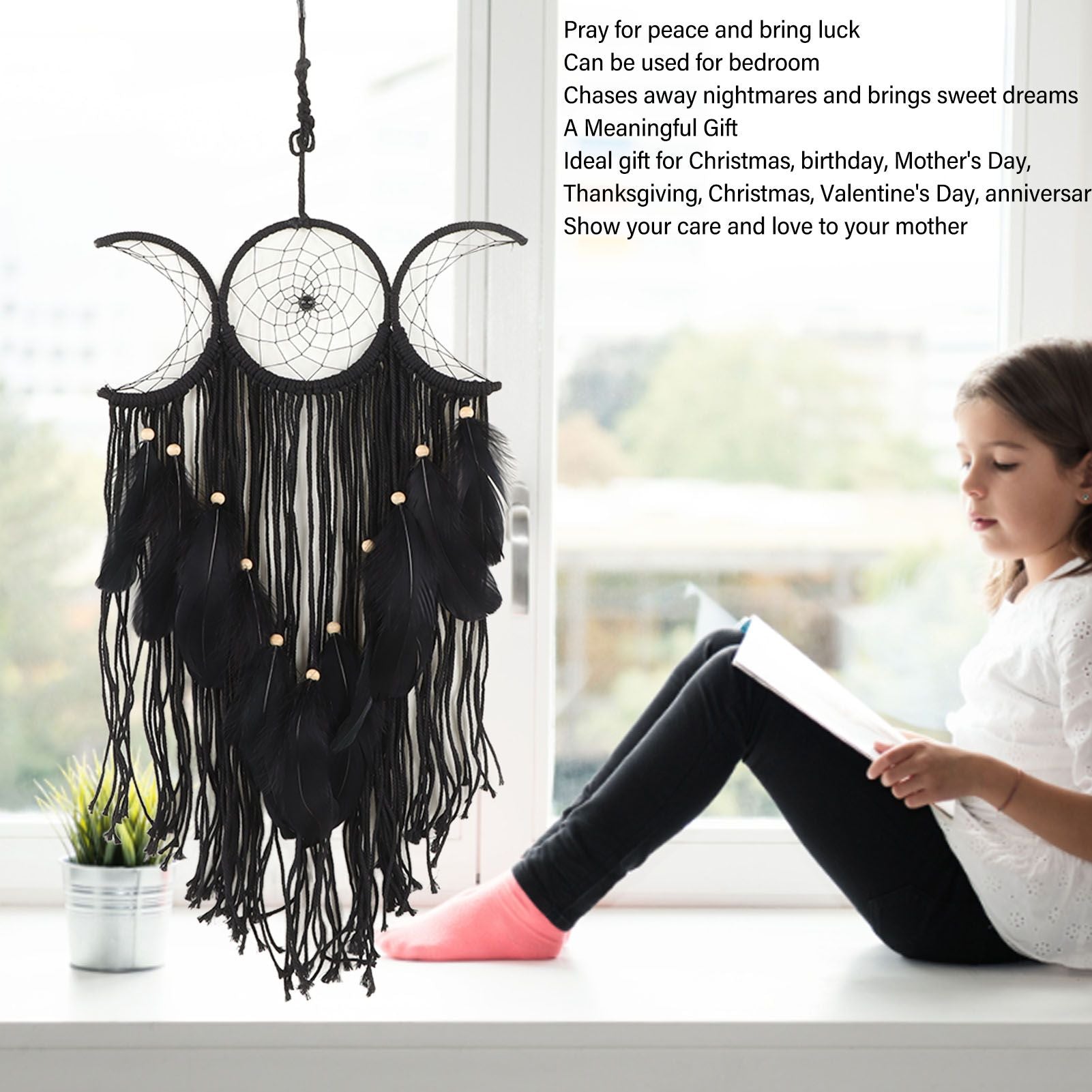 Dream Catcher Hand Woven Minimalist Home Wall Decoration for Living Room Study Cafe Bedroom Black V1294-YM0521-3111230056312