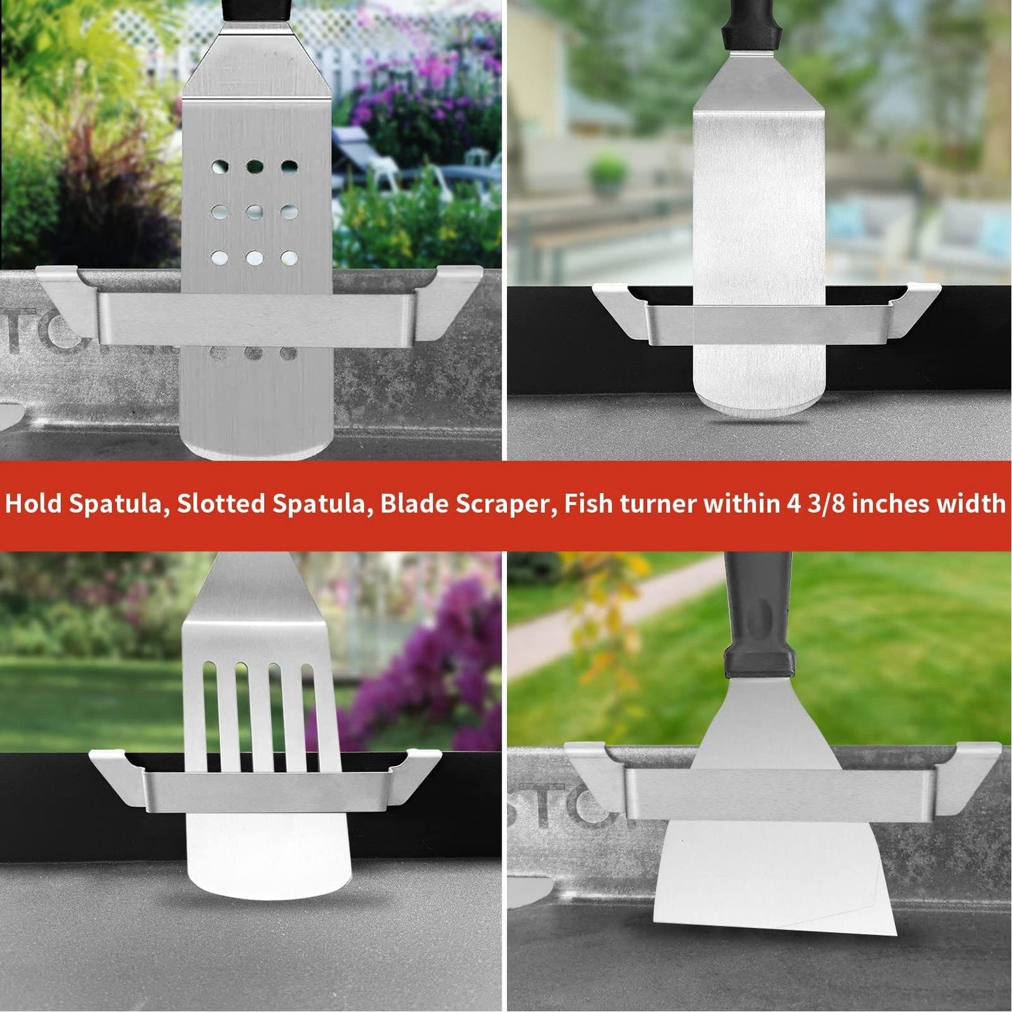 2pcs Stainless Steel Griddle Spatula Holder Griddle Tool Holder Barbecue Tool Hold Rack Griddle Accessories V1294-YM0521-3111230059111
