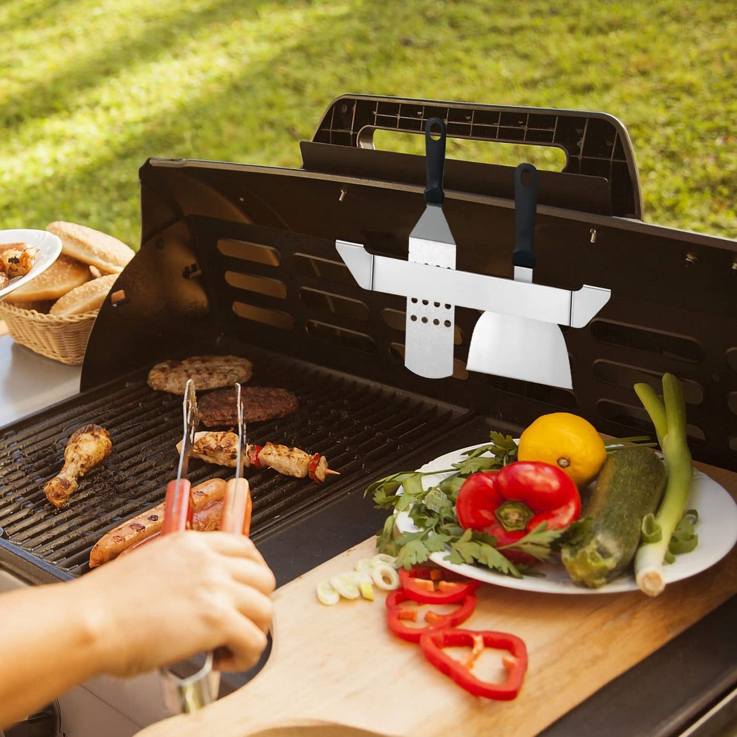 2pcs Stainless Steel Griddle Spatula Holder Griddle Tool Holder Barbecue Tool Hold Rack Griddle Accessories V1294-YM0521-3111230059111