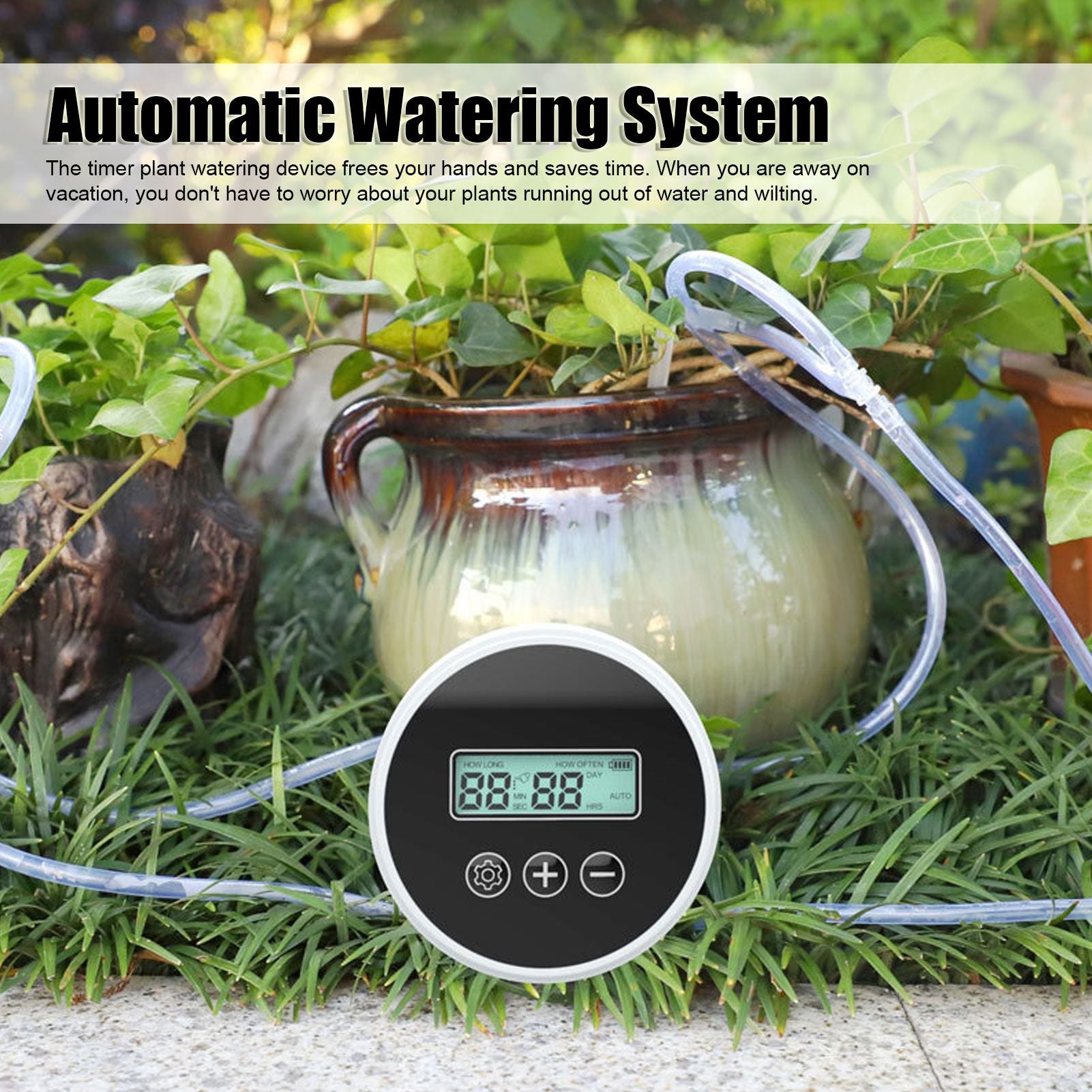 Black Timer Indoor Automatic Watering Device System Automatic Irrigation Waterer for Potted Plants Yard V1294-YM0521-3111230059811