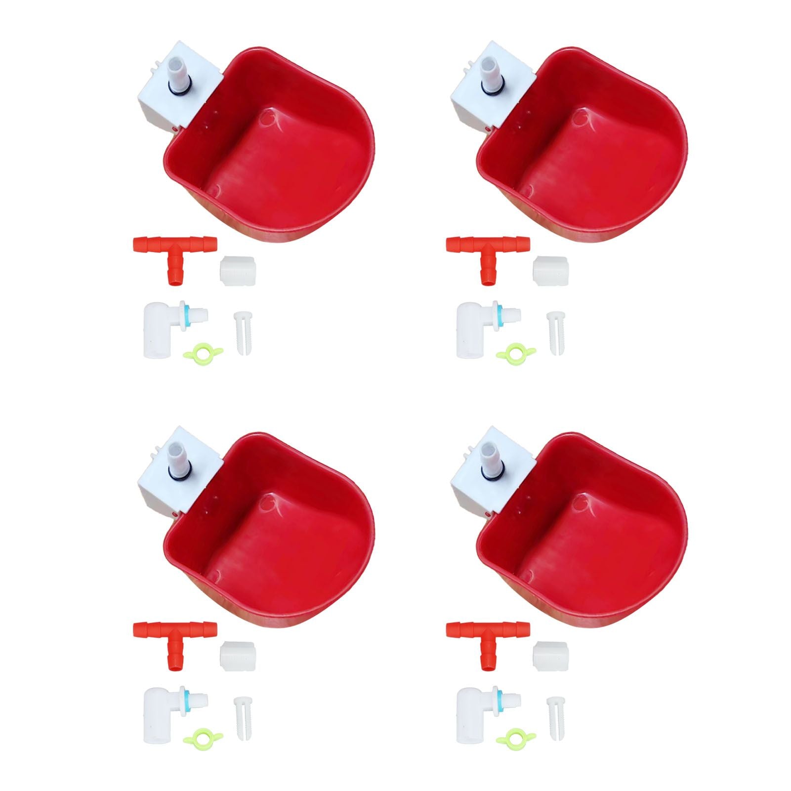 4 Set Automatic Poultry Fount Plastic Waterer Bowl with Hose Attachment for Game Bird Universal Red V1294-YM0521-3111230060911