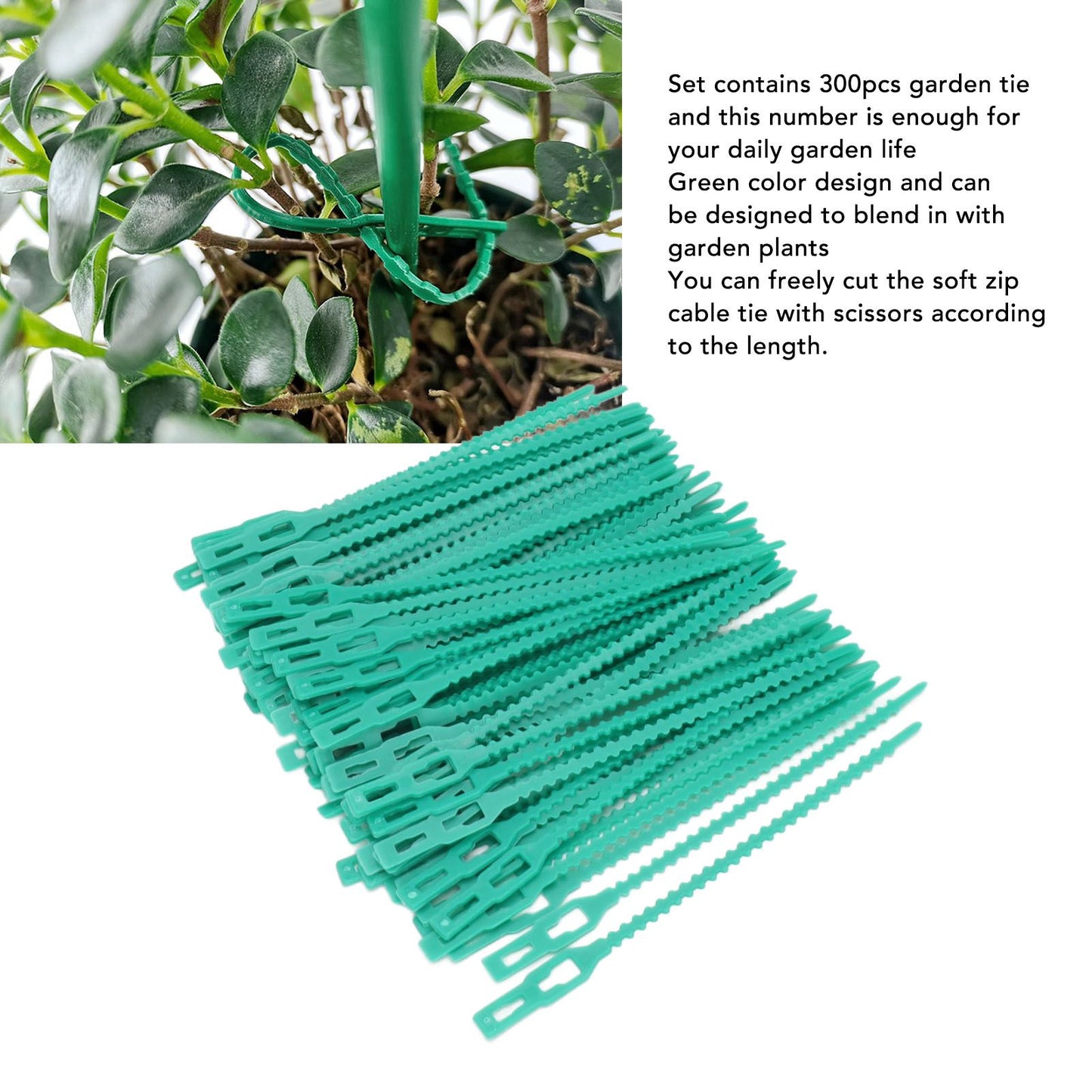 300Pcs Green Zip Garden Soft Tie 13cm Length Reusable Support Soft Wire Vine Zip Garden Tie Set V1294-YM0521-3111230062011