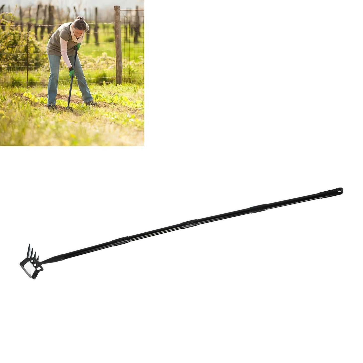 Weeding Rake Adjustable Length Stainless Steel Ergonomic Handle Hand Rake Garden Tool for Cultivating V1294-YM0521-3111230070412