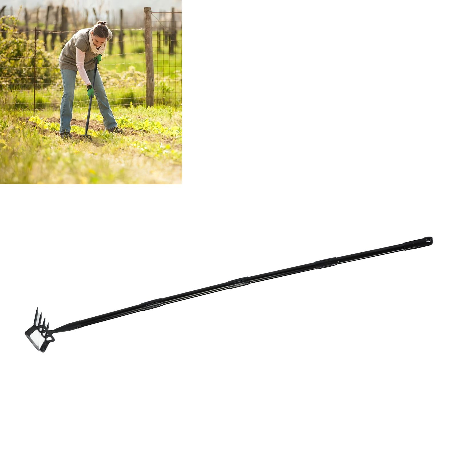 Weeding Rake Adjustable Length Stainless Steel Ergonomic Handle Hand Rake Garden Tool for Cultivating V1294-YM0521-3111230070412