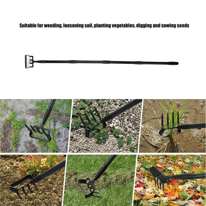 Weeding Rake Adjustable Length Stainless Steel Ergonomic Handle Hand Rake Garden Tool for Cultivating V1294-YM0521-3111230070412
