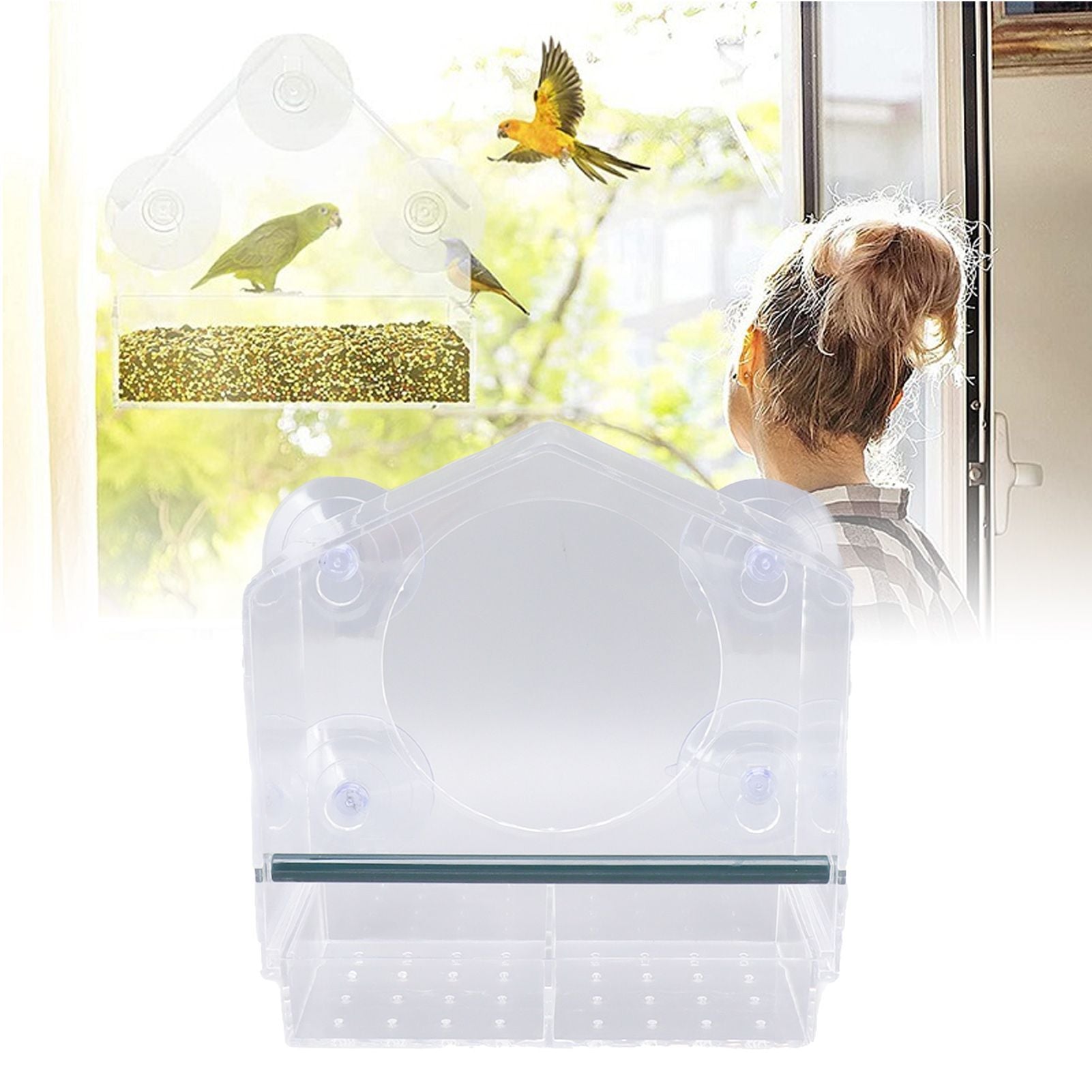 Window Bird Feeder Clear Sturdy Acrylic Window Bird House Feeder with 4 Suction Cups V1294-YM0521-3111230076311