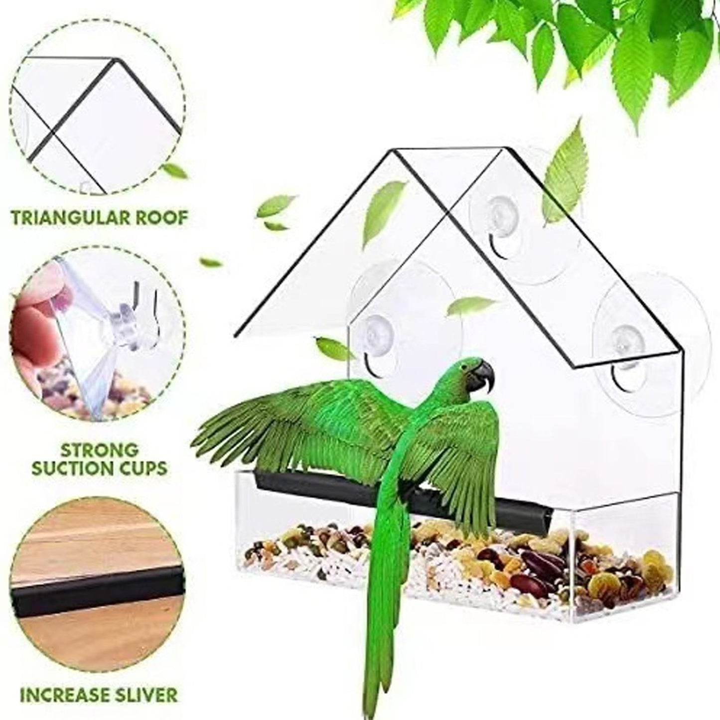 Window Bird Feeder Clear Sturdy Acrylic Window Bird House Feeder with 4 Suction Cups V1294-YM0521-3111230076311