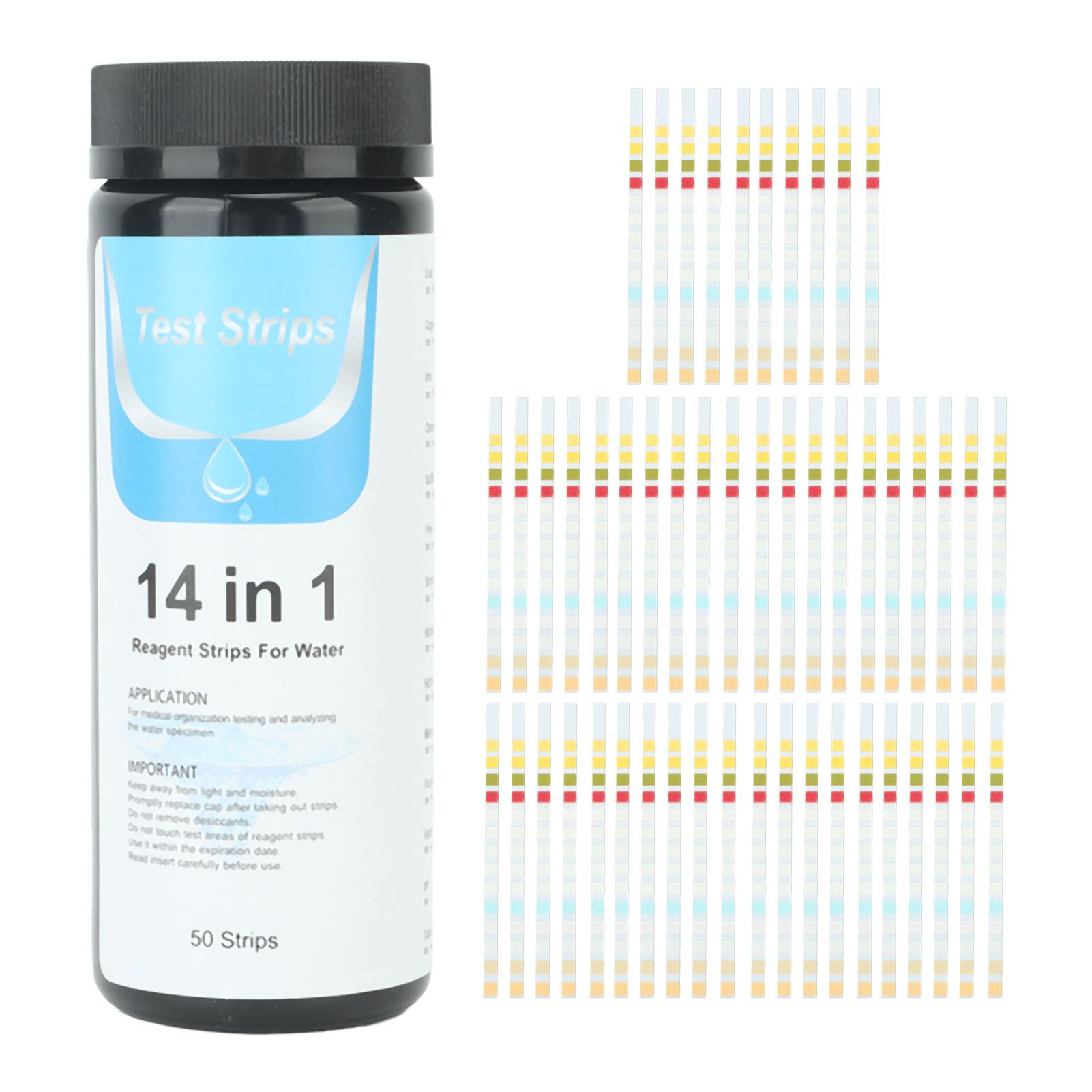 50 Strips Water Test Strips 14 in 1 PH Meter Testing Paper for Drinking Water Pool Hot Spring Pond V1294-YM0521-3111230087311