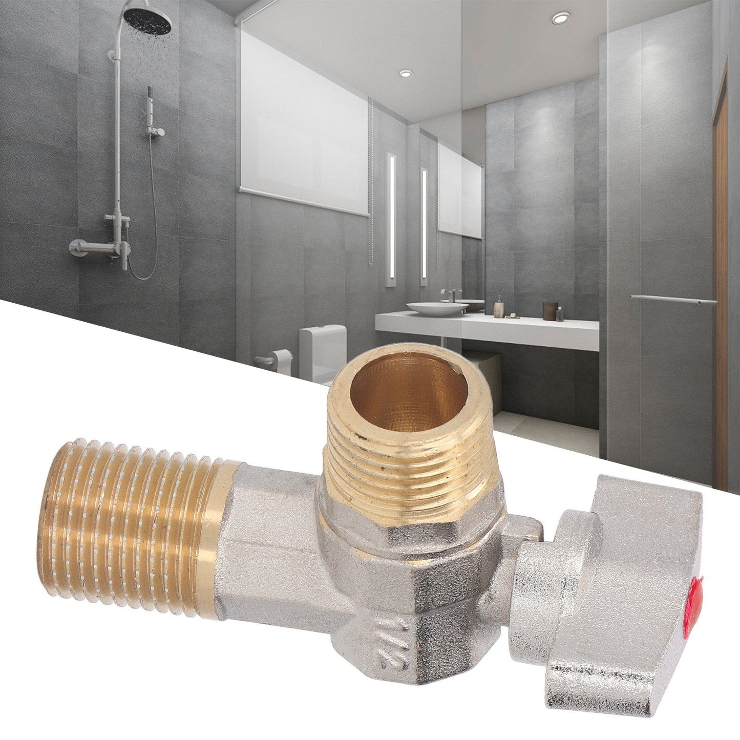 G1/2 Thread Brass Triangle Valve Large Flow Cold Hot Water Angle Stop Valve for Kitchen Bathroom Red V1294-YM0521-3112220081612