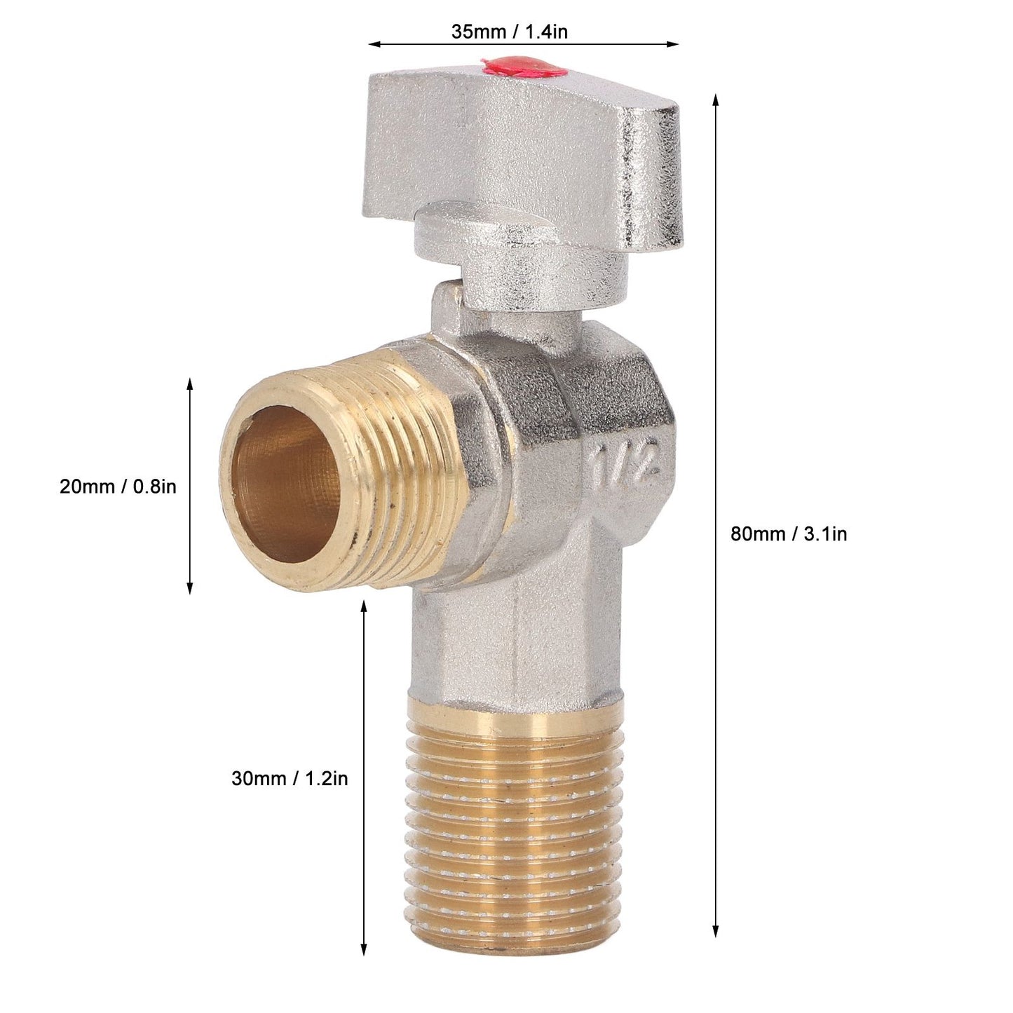 G1/2 Thread Brass Triangle Valve Large Flow Cold Hot Water Angle Stop Valve for Kitchen Bathroom Red V1294-YM0521-3112220081612