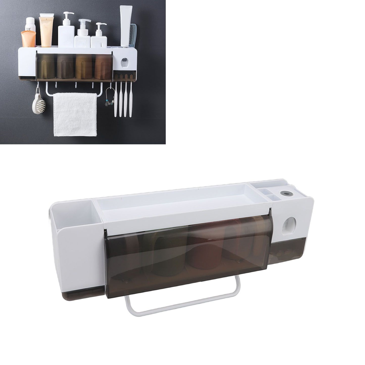 Toothbrush Cup Holder Multifunction Wall Mounted with Toothpaste Dispenser Towel Hook Toothbrush Hanger Rack V1294-YM0521-3112220084113