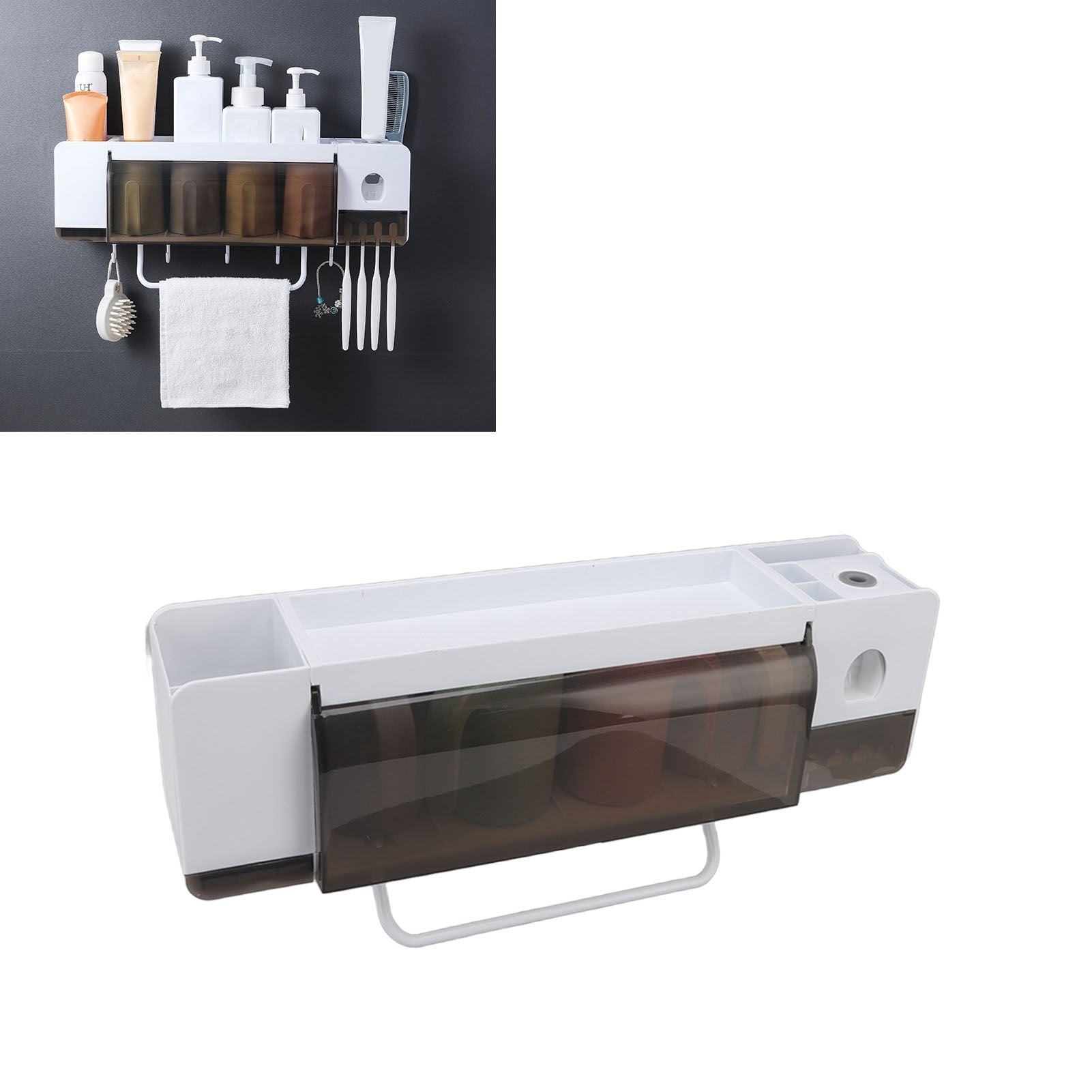 Toothbrush Cup Holder Multifunction Wall Mounted with Toothpaste Dispenser Towel Hook Toothbrush Hanger Rack V1294-YM0521-3112220084113