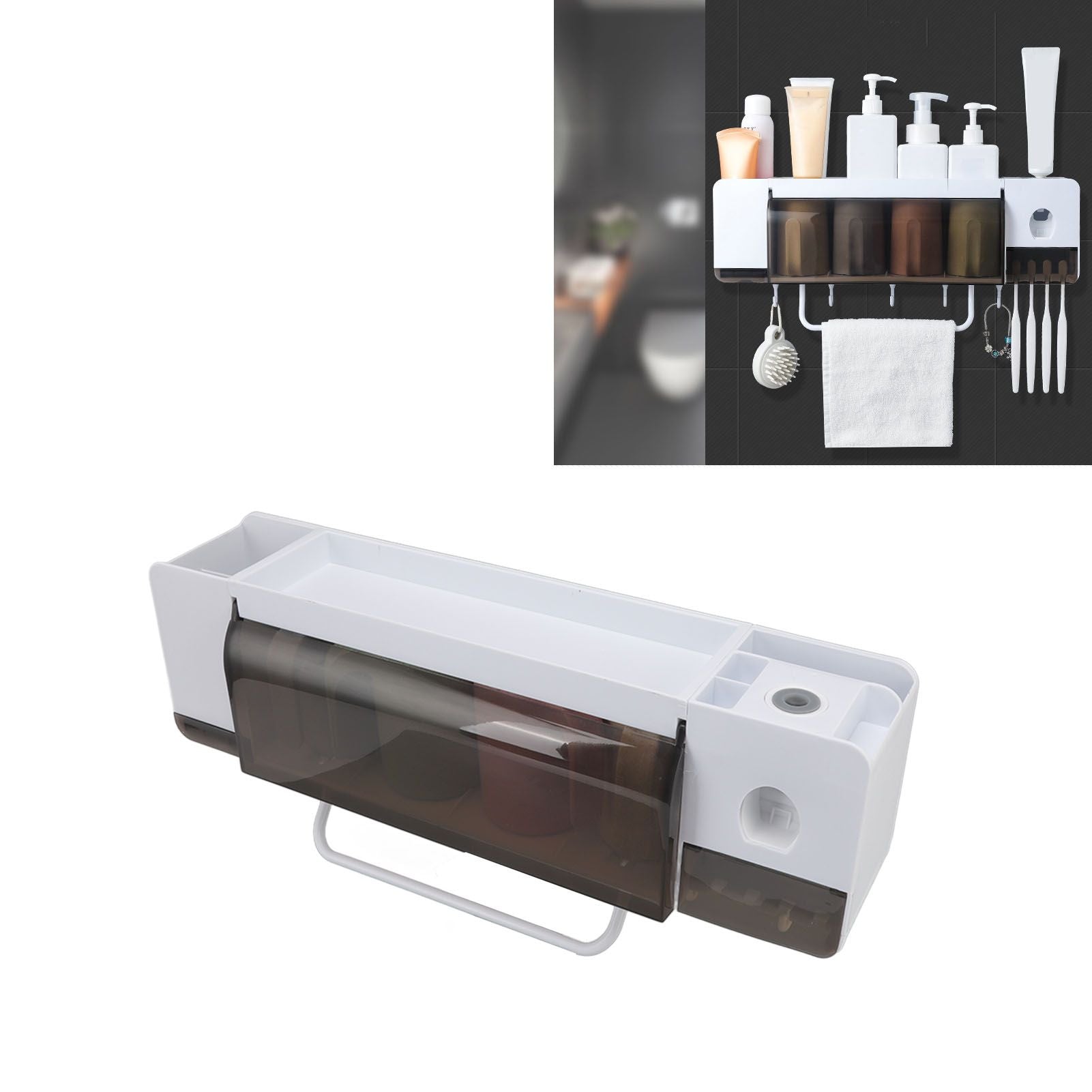 Toothbrush Cup Holder Multifunction Wall Mounted with Toothpaste Dispenser Towel Hook Toothbrush Hanger Rack V1294-YM0521-3112220084113