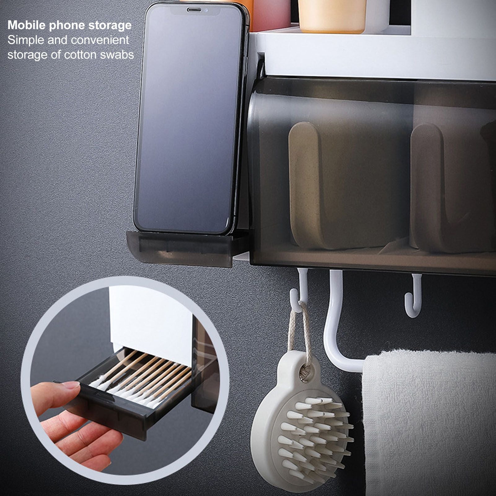 Toothbrush Cup Holder Multifunction Wall Mounted with Toothpaste Dispenser Towel Hook Toothbrush Hanger Rack V1294-YM0521-3112220084113