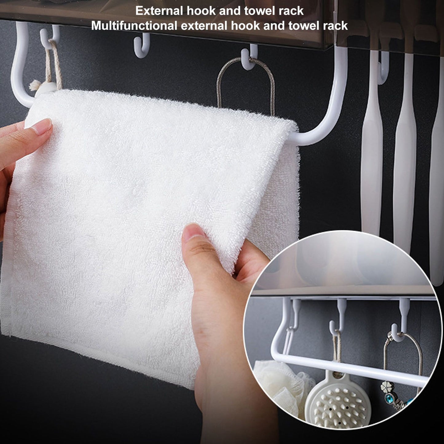 Toothbrush Cup Holder Multifunction Wall Mounted with Toothpaste Dispenser Towel Hook Toothbrush Hanger Rack V1294-YM0521-3112220084113