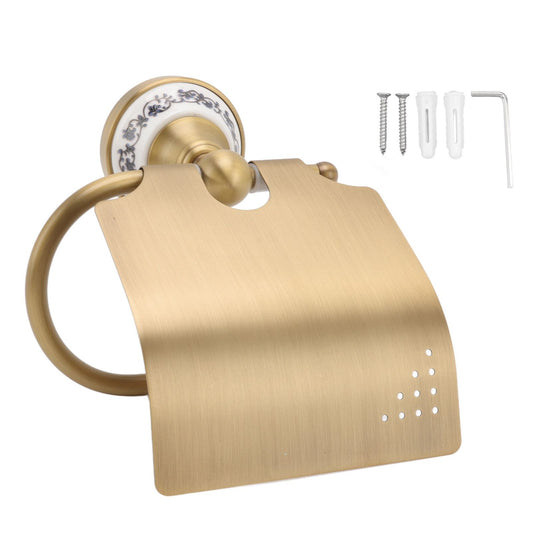 Vintage Toilet Paper Holder Metal Paper Towel Holder Rack with Porcelain Decoration Wall Mounted for Bathroom V1294-YM0521-3112220085611