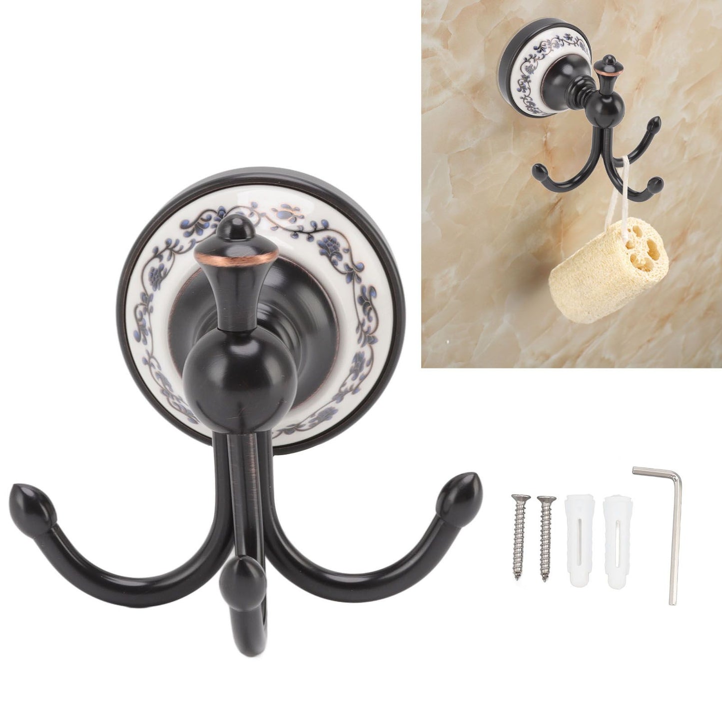 Wall Mounted Coat Hook 3 Prong Retro Look Corrosion Resistance Hanging Towel Hook for Bathroom Bedroom V1294-YM0521-3112220086111