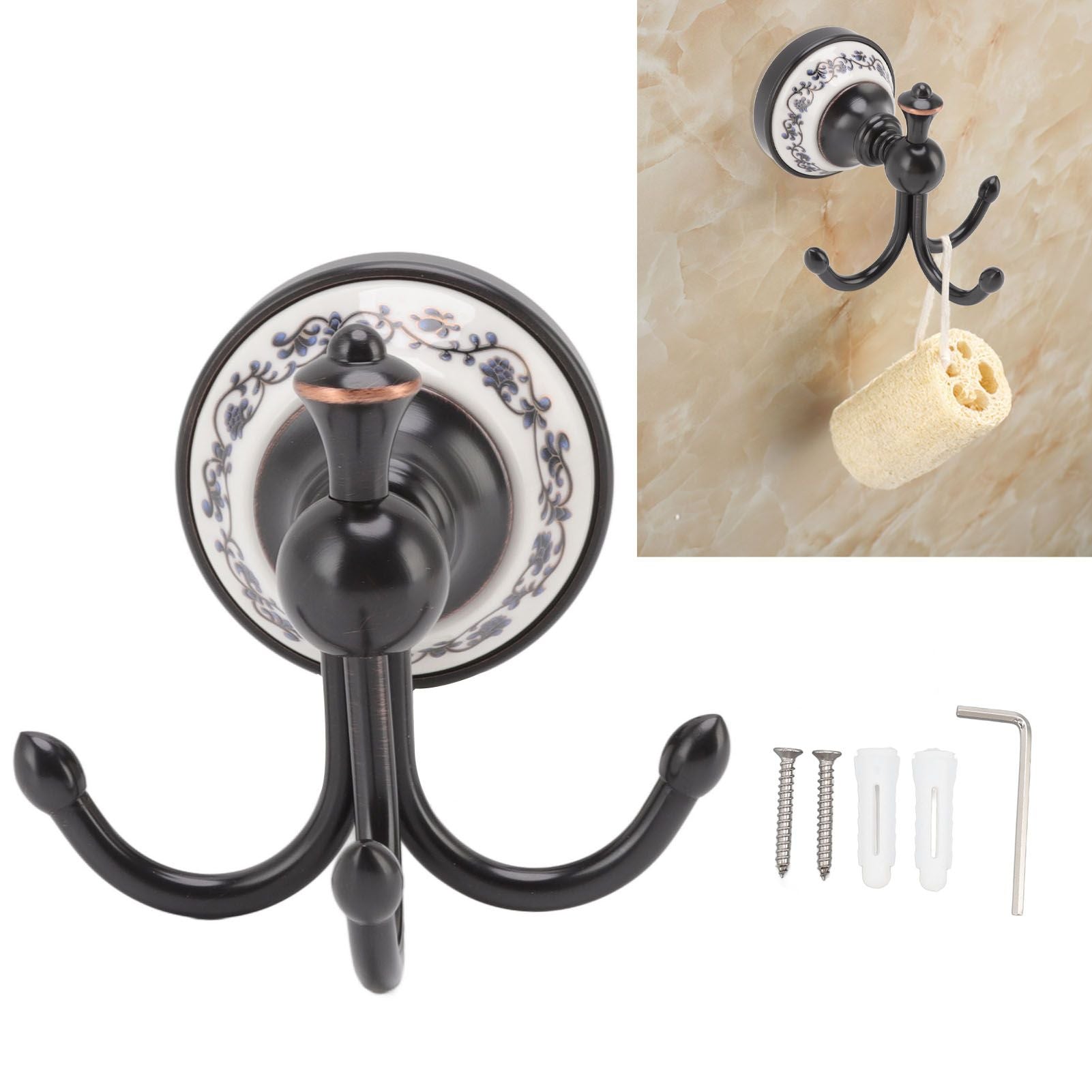 Wall Mounted Coat Hook 3 Prong Retro Look Corrosion Resistance Hanging Towel Hook for Bathroom Bedroom V1294-YM0521-3112220086111