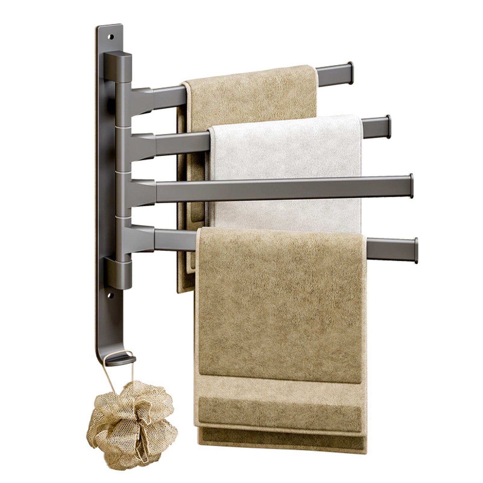 Swivel Towel Rack 4 Arms Thickened Space Aluminum 180 Degrees Rotating Bathroom Towel Holder for Home Hotel V1294-YM0521-3112220090911