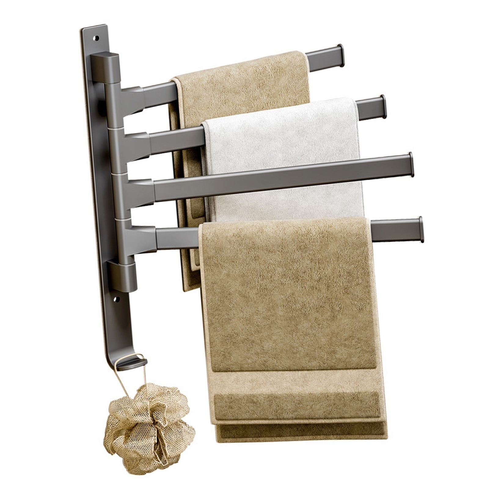 Swivel Towel Rack 4 Arms Thickened Space Aluminum 180 Degrees Rotating Bathroom Towel Holder for Home Hotel V1294-YM0521-3112220090911