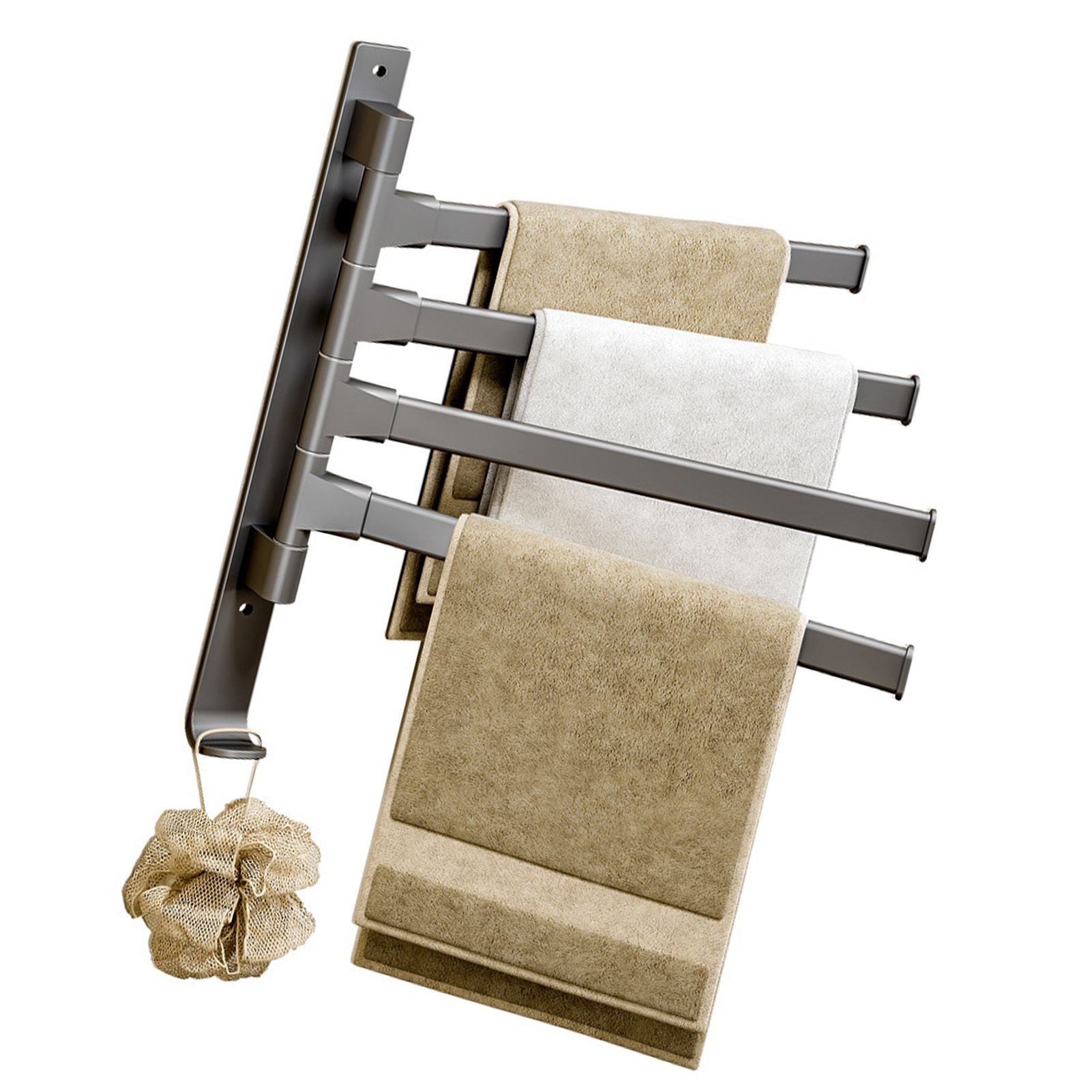 Swivel Towel Rack 4 Arms Thickened Space Aluminum 180 Degrees Rotating Bathroom Towel Holder for Home Hotel V1294-YM0521-3112220090911