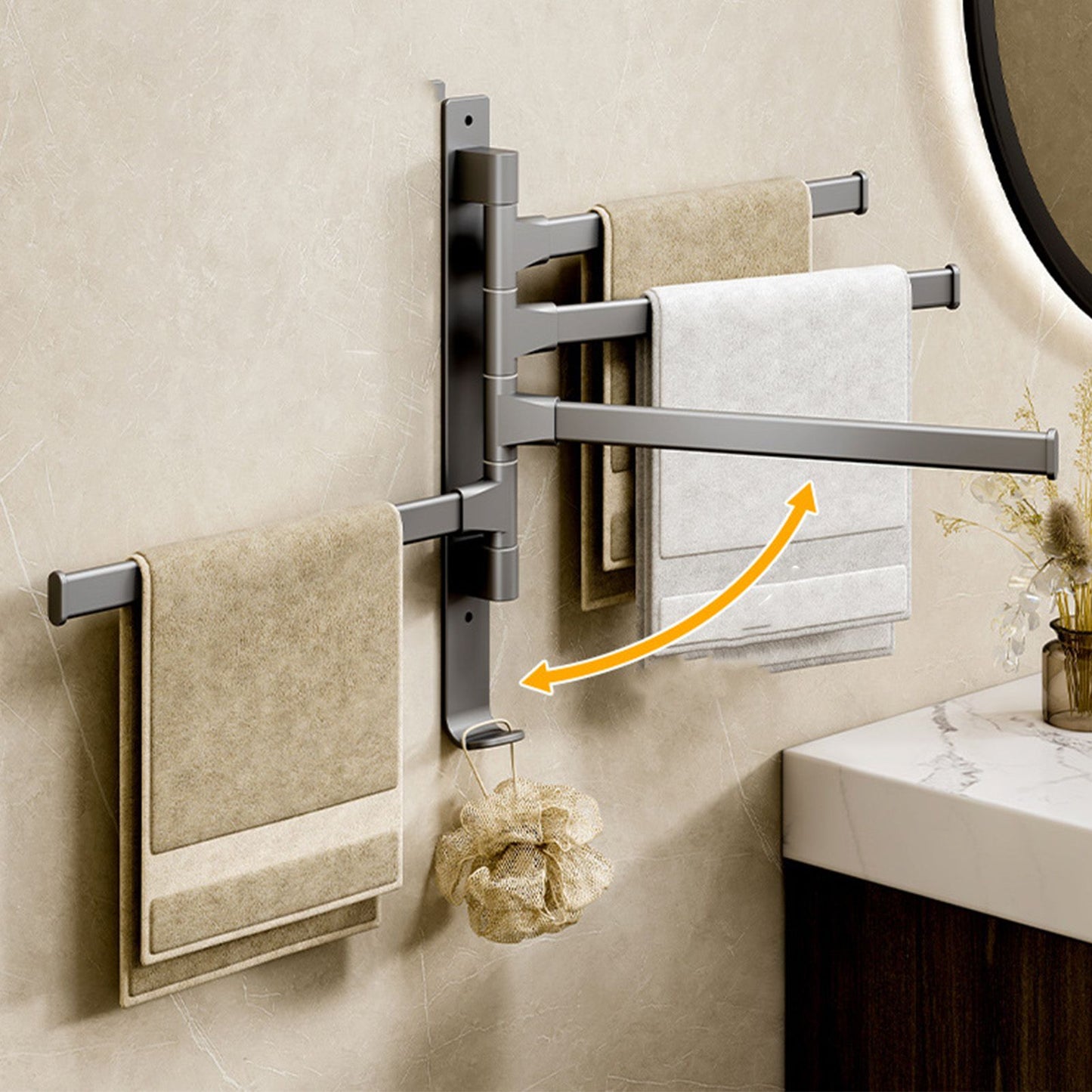 Swivel Towel Rack 4 Arms Thickened Space Aluminum 180 Degrees Rotating Bathroom Towel Holder for Home Hotel V1294-YM0521-3112220090911