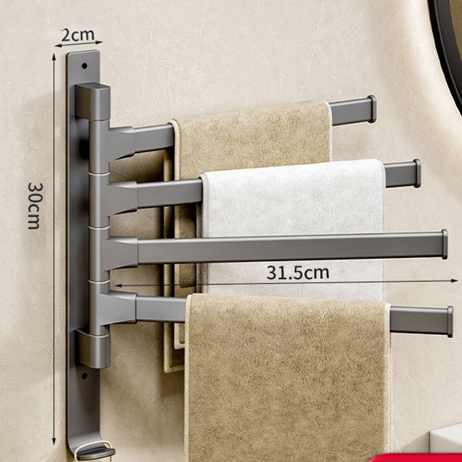 Swivel Towel Rack 4 Arms Thickened Space Aluminum 180 Degrees Rotating Bathroom Towel Holder for Home Hotel V1294-YM0521-3112220090911