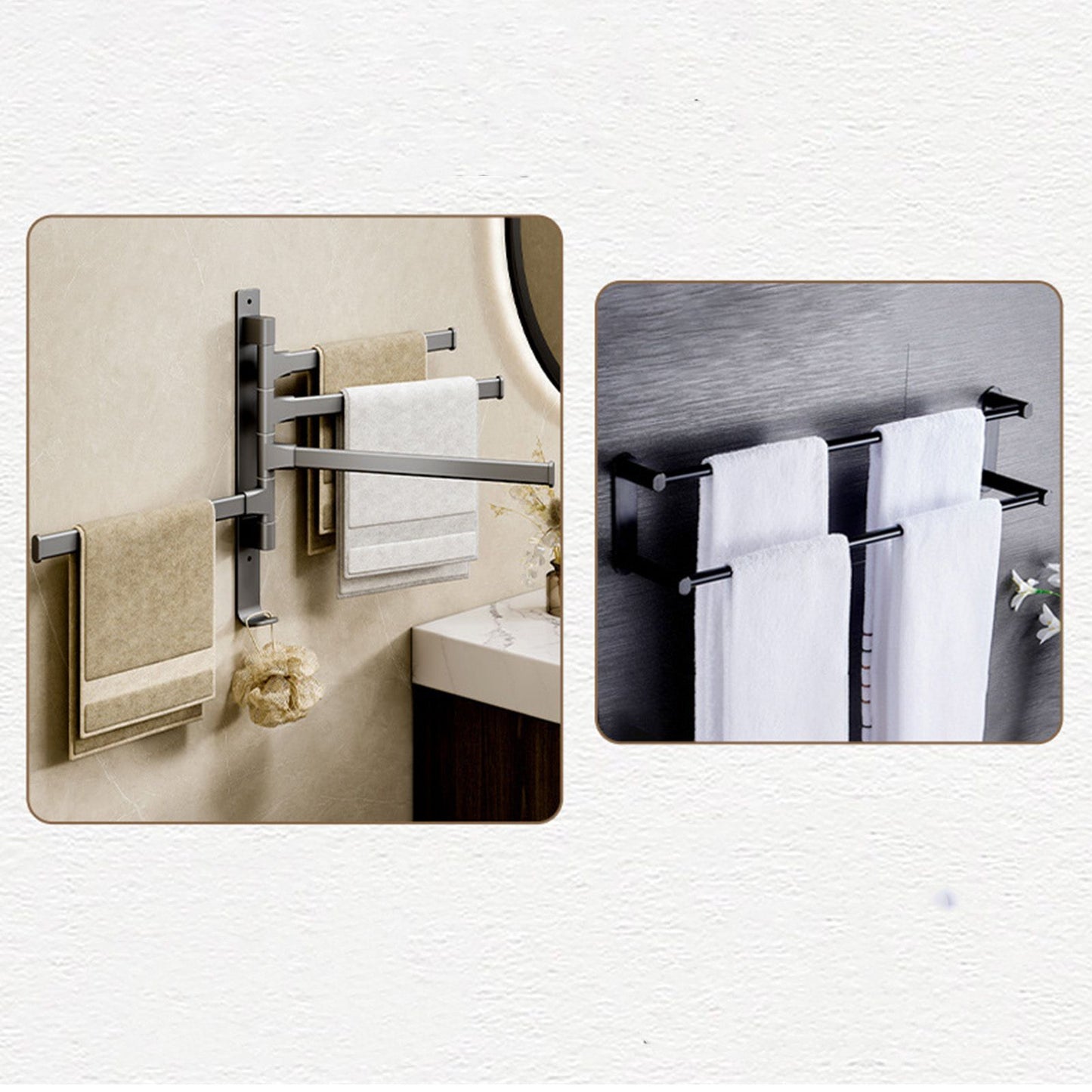 Swivel Towel Rack 4 Arms Thickened Space Aluminum 180 Degrees Rotating Bathroom Towel Holder for Home Hotel V1294-YM0521-3112220090911
