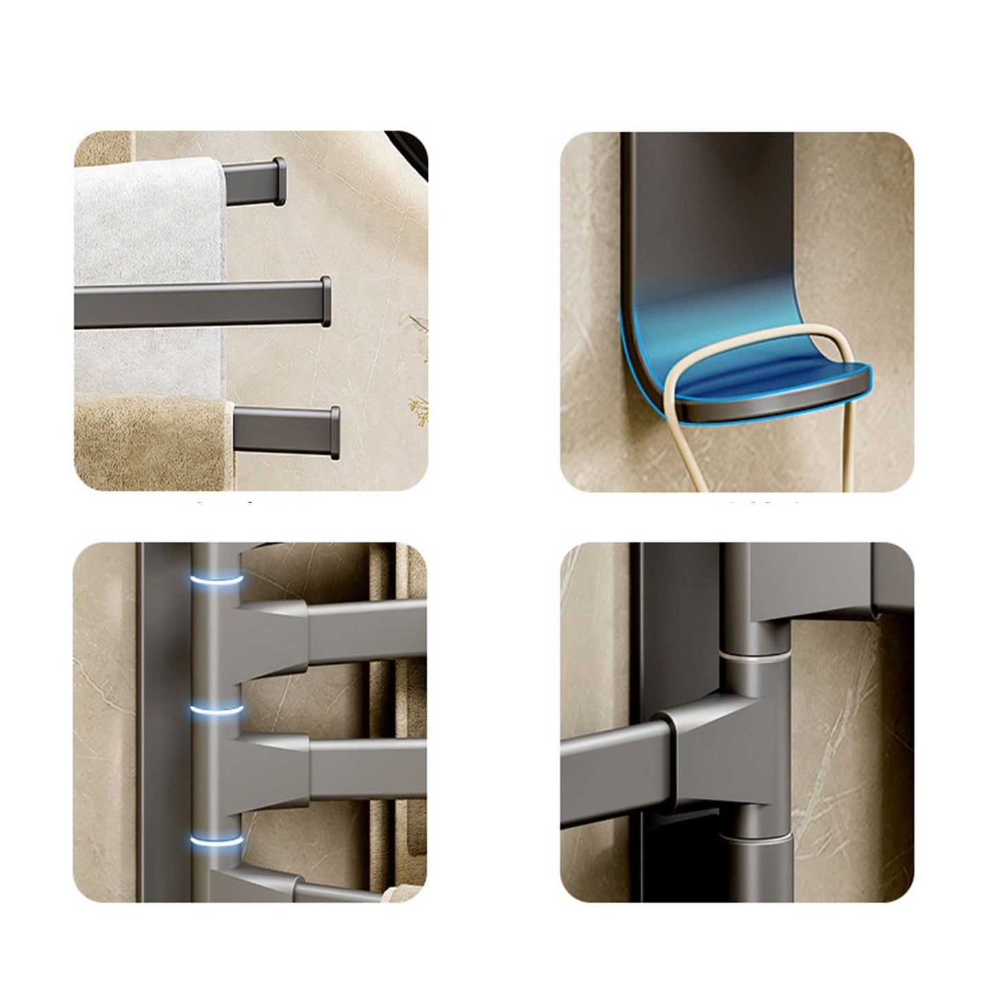 Swivel Towel Rack 4 Arms Thickened Space Aluminum 180 Degrees Rotating Bathroom Towel Holder for Home Hotel V1294-YM0521-3112220090911