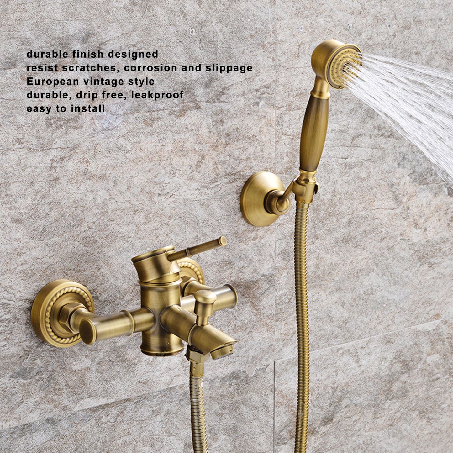 Brass Bathroom Shower European Antique Simple Wall Mount Handheld Shower Set with Accessories for Bathroom V1294-YM0521-3112220097011