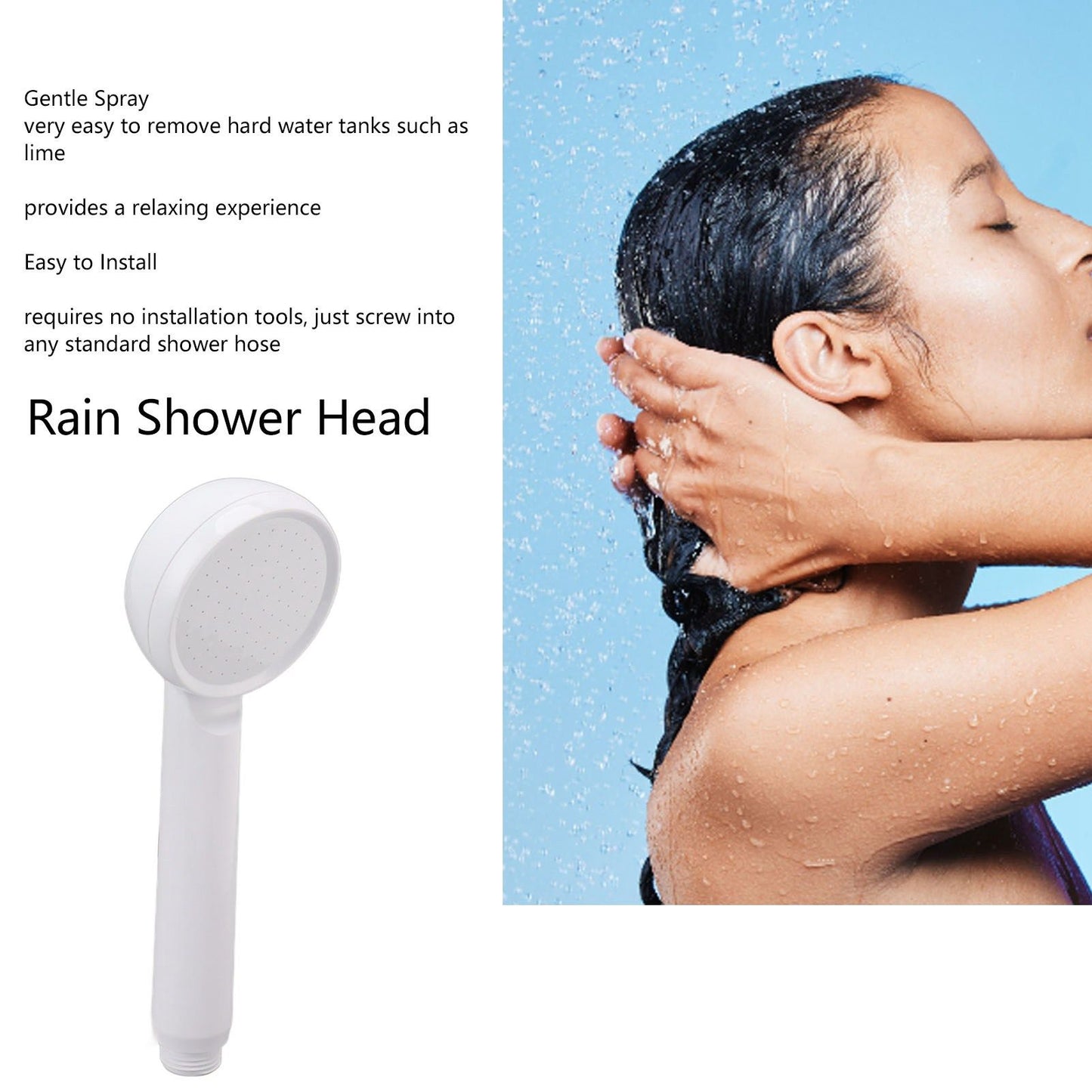 Rain Shower Head Simple Thicken Baking Process Handheld Shower Head with Ergonomic Handle for Bathroom White V1294-YM0521-3112230003011
