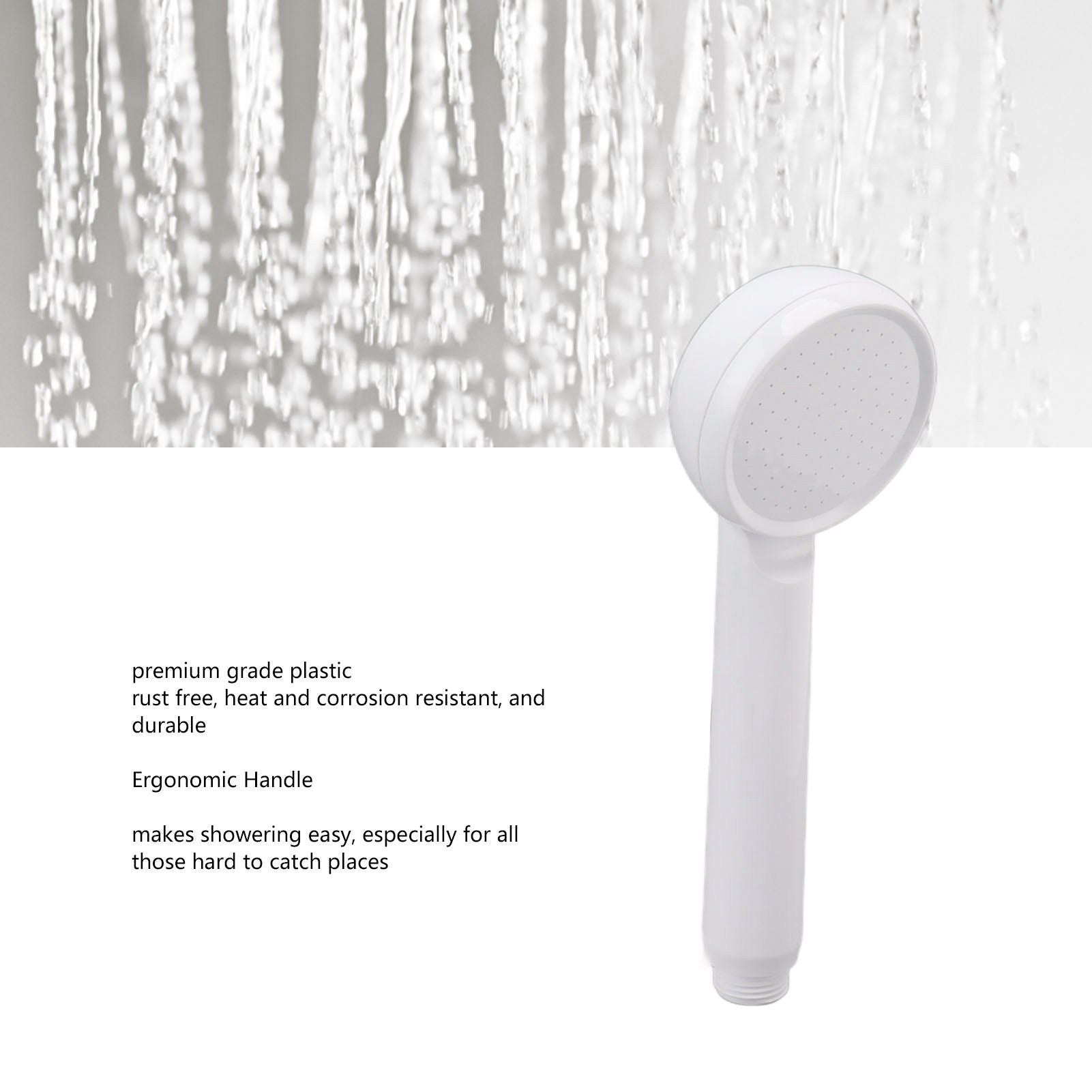 Rain Shower Head Simple Thicken Baking Process Handheld Shower Head with Ergonomic Handle for Bathroom White V1294-YM0521-3112230003011
