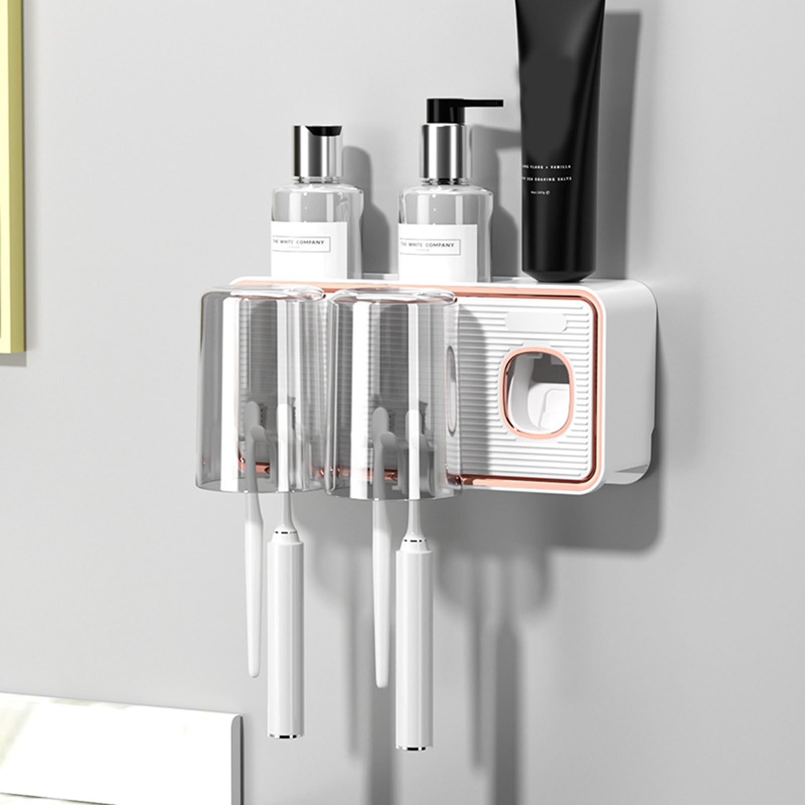 Toothbrush Shelf Drilling Free Toothbrush Holder Rack with Automatic Toothpaste Dispenser White V1294-YM0521-3112230003412