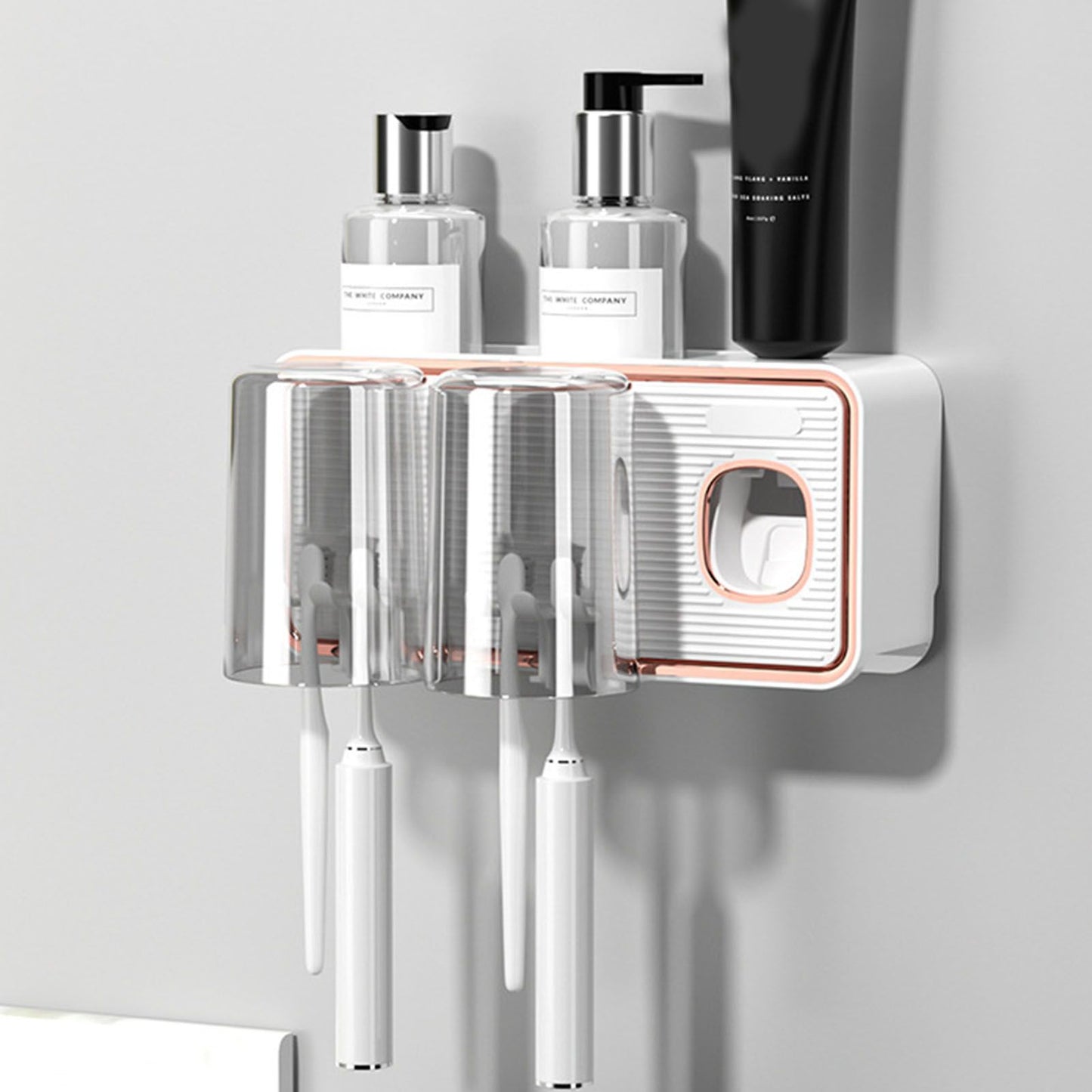 Toothbrush Shelf Drilling Free Toothbrush Holder Rack with Automatic Toothpaste Dispenser White V1294-YM0521-3112230003412