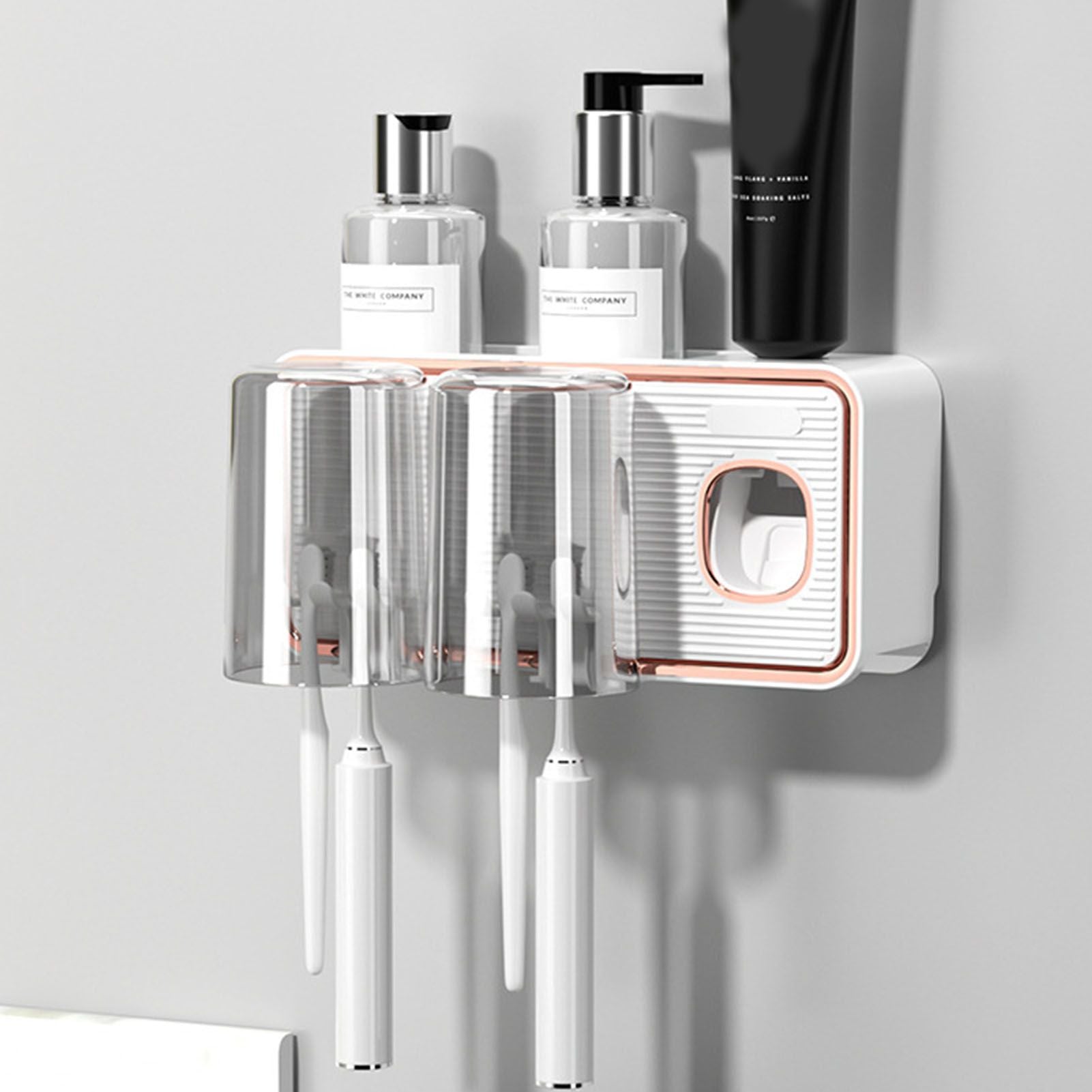 Toothbrush Shelf Drilling Free Toothbrush Holder Rack with Automatic Toothpaste Dispenser White V1294-YM0521-3112230003412