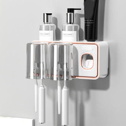 Toothbrush Shelf Drilling Free Toothbrush Holder Rack with Automatic Toothpaste Dispenser White V1294-YM0521-3112230003412