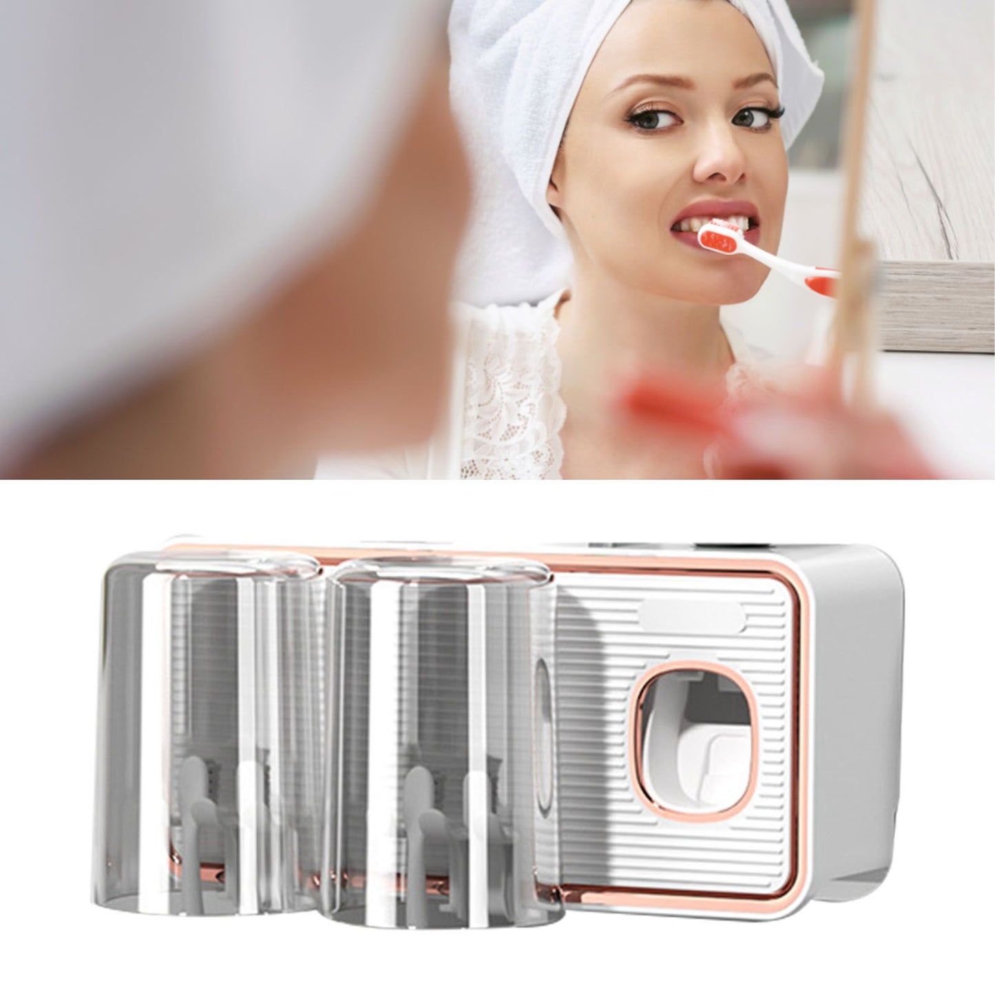 Toothbrush Shelf Drilling Free Toothbrush Holder Rack with Automatic Toothpaste Dispenser White V1294-YM0521-3112230003412